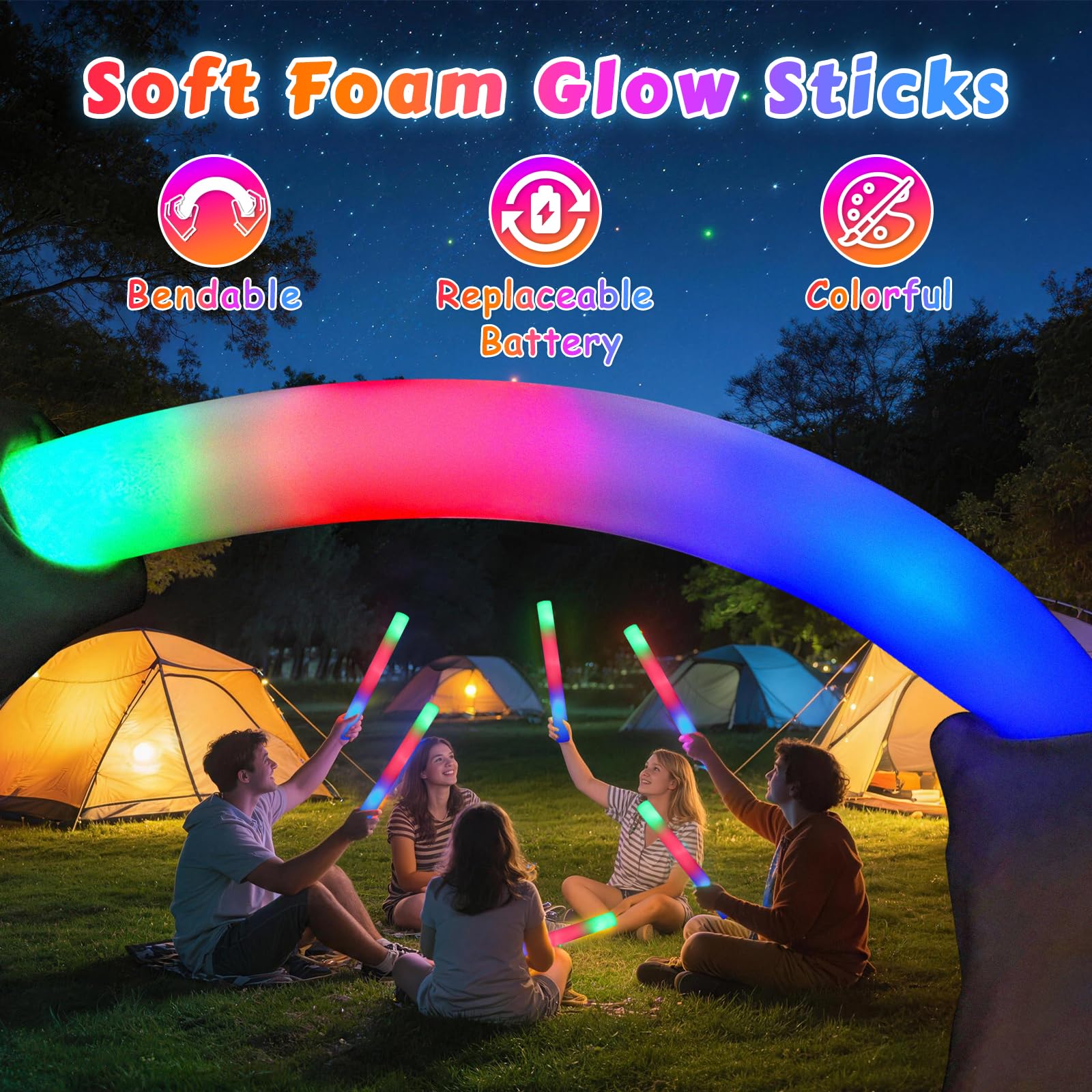 SHQDD 125 bastoncini luminosi in schiuma, si illuminano al buio per feste, con 3 modalità lampeggianti colorate, confezione per feste per matrimoni, compleanni, concerti, Capodanno, Halloween, Natale