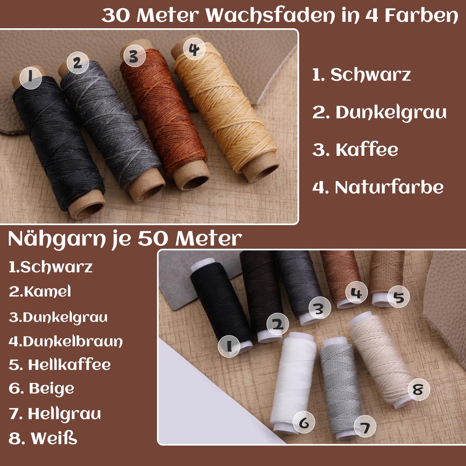 Benlay Leder Arbeitsgeräte, Praktisches Leder Werkzeug Kit mit Beveler Groover Stitching Punch Faden Nadeln Handwerk Werkzeuge Nähen Set mit Rolltasche und Handbuch