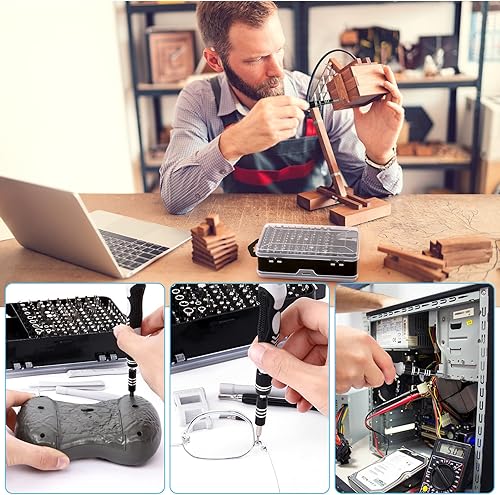 Miniatura 7 de UrbanX - Juego de destornilladores de precisión con puntas de precisión, 122 piezas magnéticas, kit de herramientas de reparación electrónica para