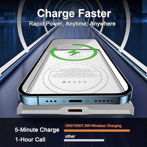 Miniatura 3 de Cargador portátil magnético de 5000 mAh con 15 W inalámbrico y carga rápida PD de 20 W, diseño ultradelgado listo para viajar, pantalla LED y