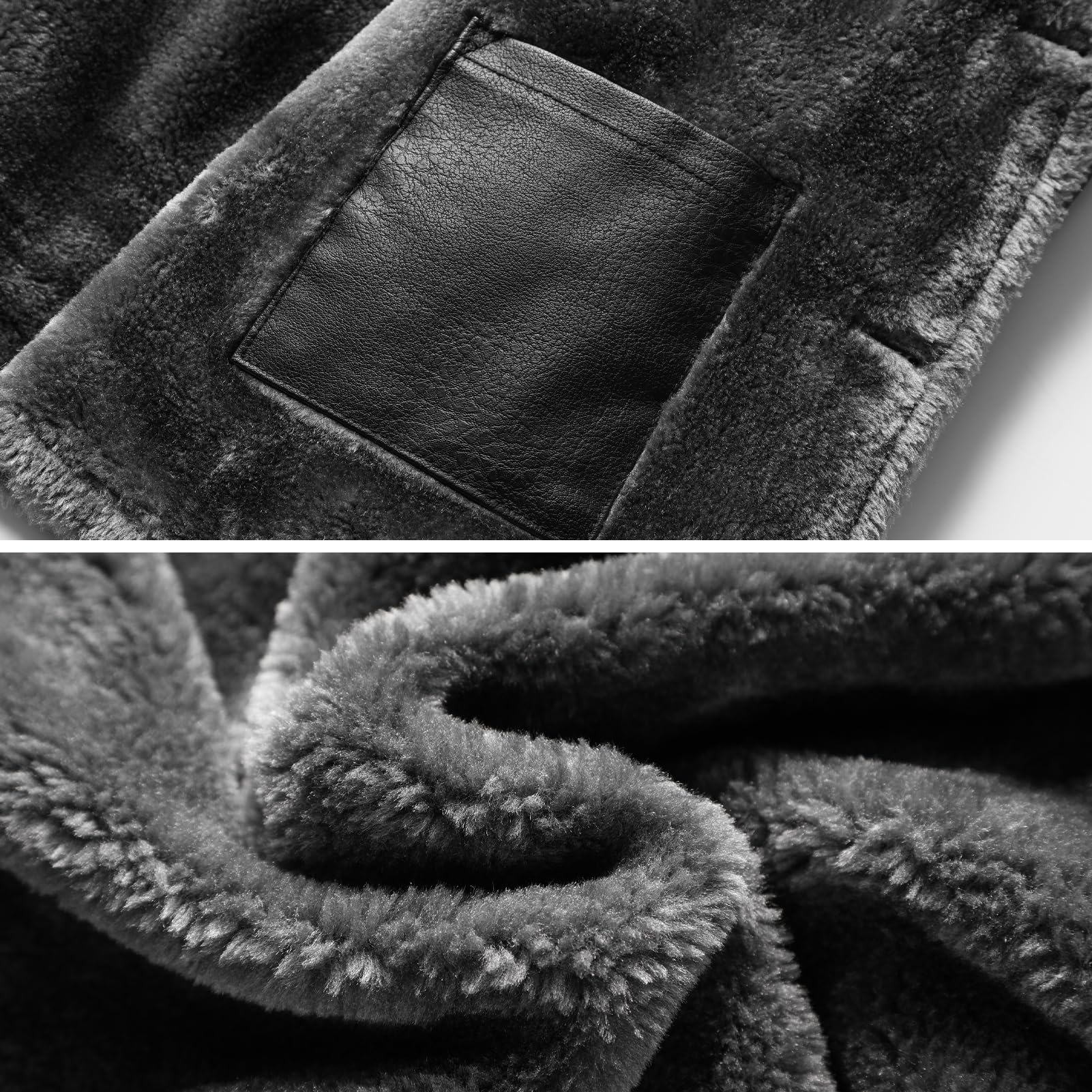 Chaqueta de Cuero Hombre, Chaqueta de Piloto para Hombre, Piel Sintética, Cuello de Piel, Otoño Invierno Espesar Cuero Chaqueta Corta Cuello Alto Abrigo de Pieles