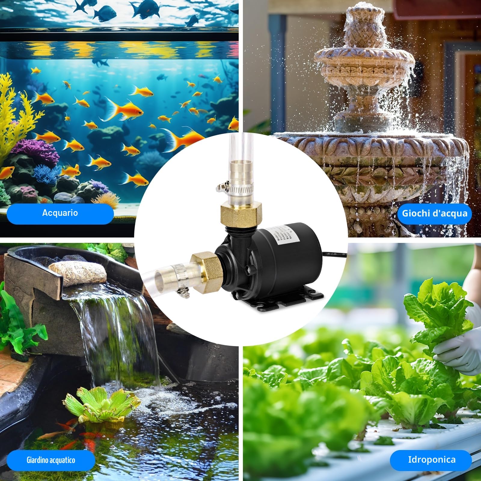 Portatile Mini Pompa Acqua, Pompa Acqua DC 12V 800L/H 5M Pompa Sommersa, Ultra-Quiet Pompa Immersione per Acquario Fontana Laghetto Irrigazione Giardino Piscina