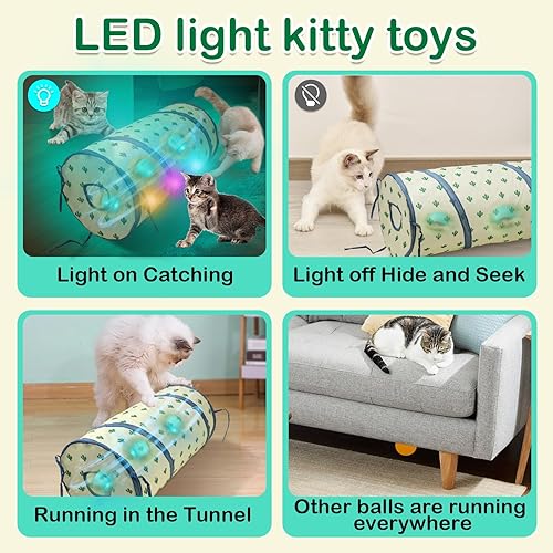 Miniatura 5 de Pelota interactiva para gatos de interior, rodando rápidamente en túnel, juguete para gatos de movimiento con canciones, escondite y busca juguete