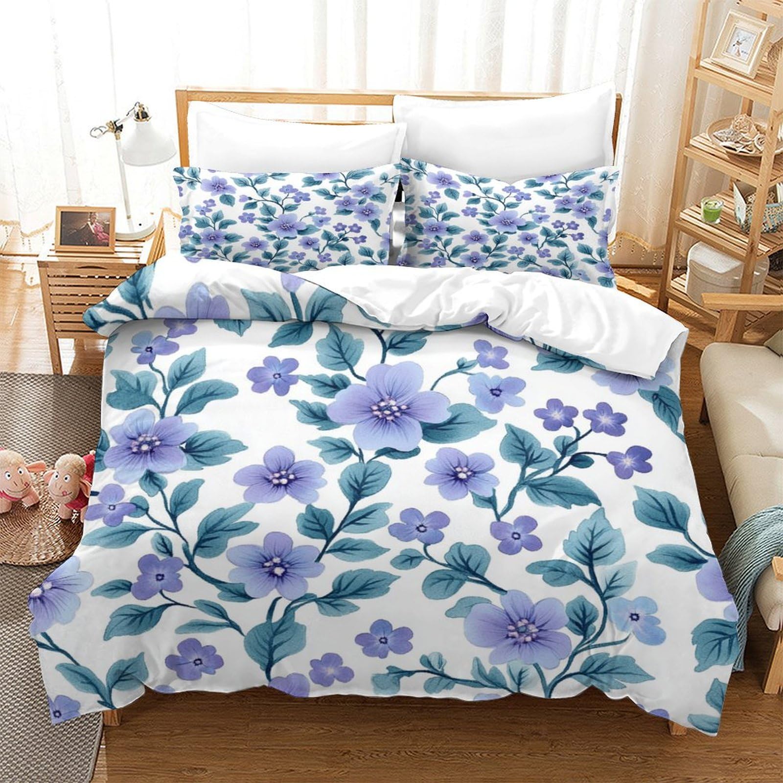 Gaoyuchun Style-10 Laven Deran Dmint Flowers Duvet Cover Sets 3 Pcs Hotel Quality Quilt Cover Bedding Bed Covers With Pillowcases With Zipper Closure Hypoallergenic Soft Breathable Microfiber Double（200X200cm）