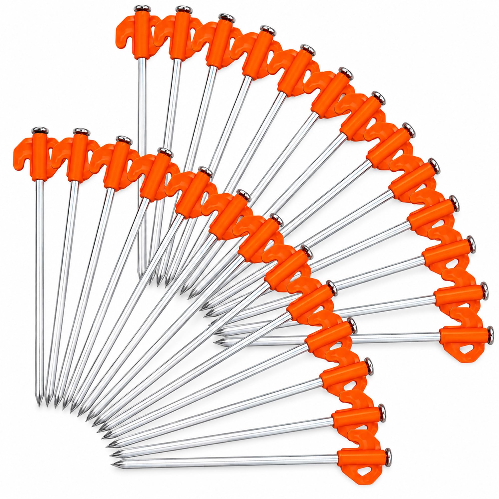 24 Steel Rock Pegs, Silver, 12 - Glow in The Dark