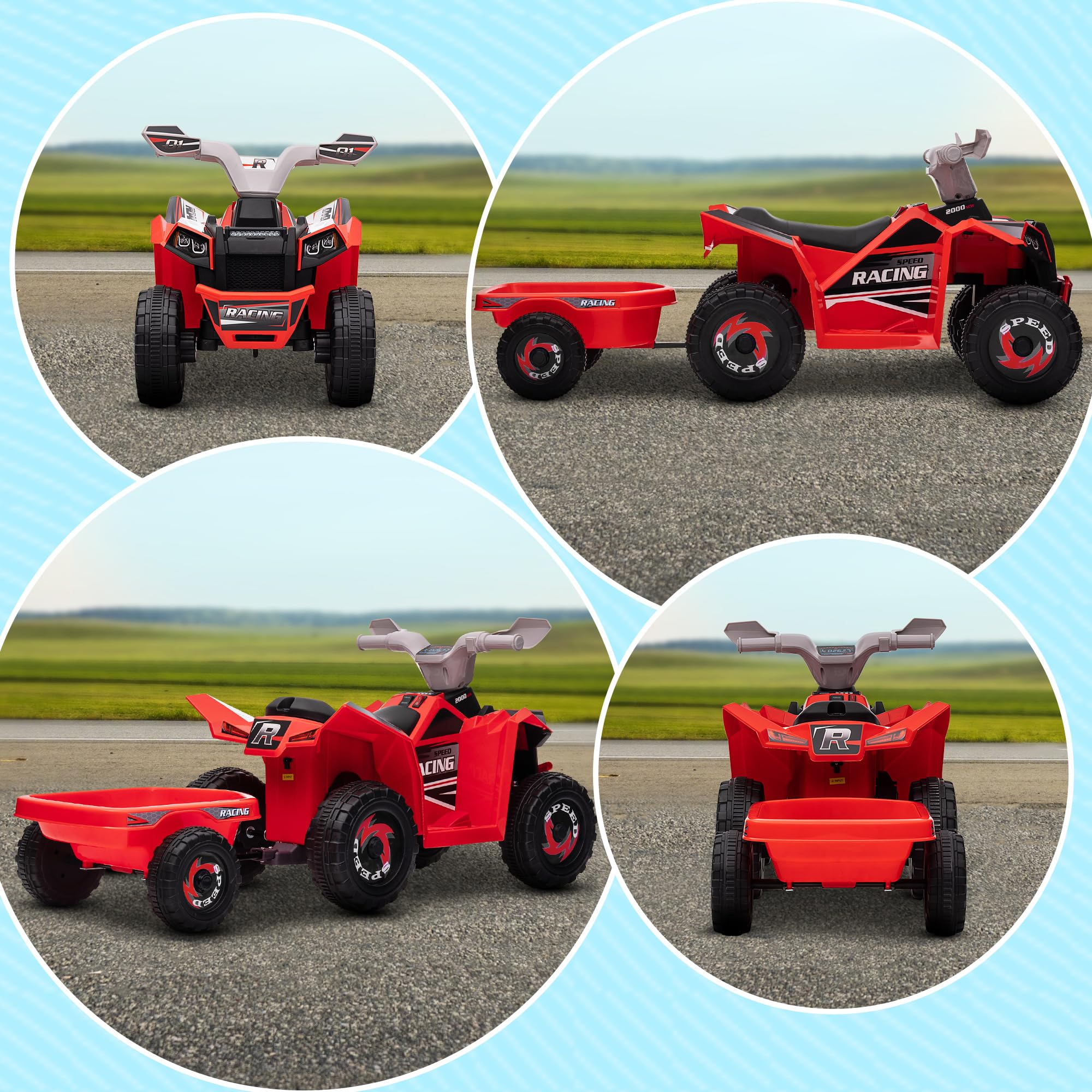 HOMCOM Quad électrique pour Enfants 6V avec remorque, 1.5-3 Ans, Rouge