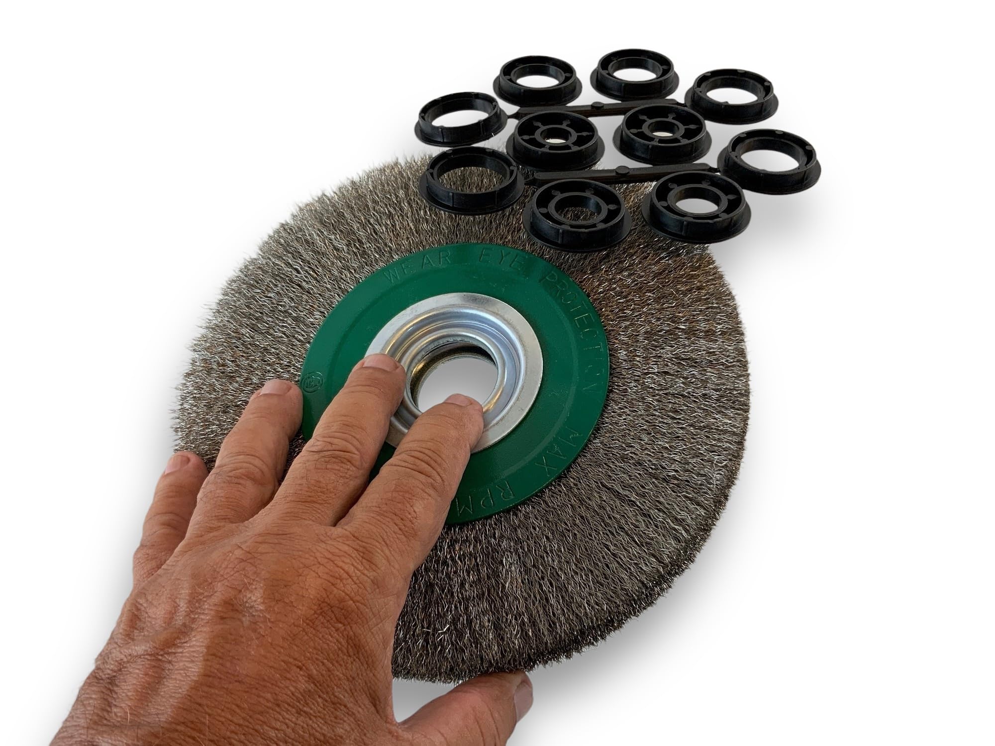 Brosse circulaire INOX | Ø 200 mm | Epaisseur 3 rangs | Fil souple 0.20 mm ondulé | Alésage 32 mm + réducteur bague 25/22/20/16/12 mm | Touret meuleuse affûteuse ponceuse | Kibros 238203IV
