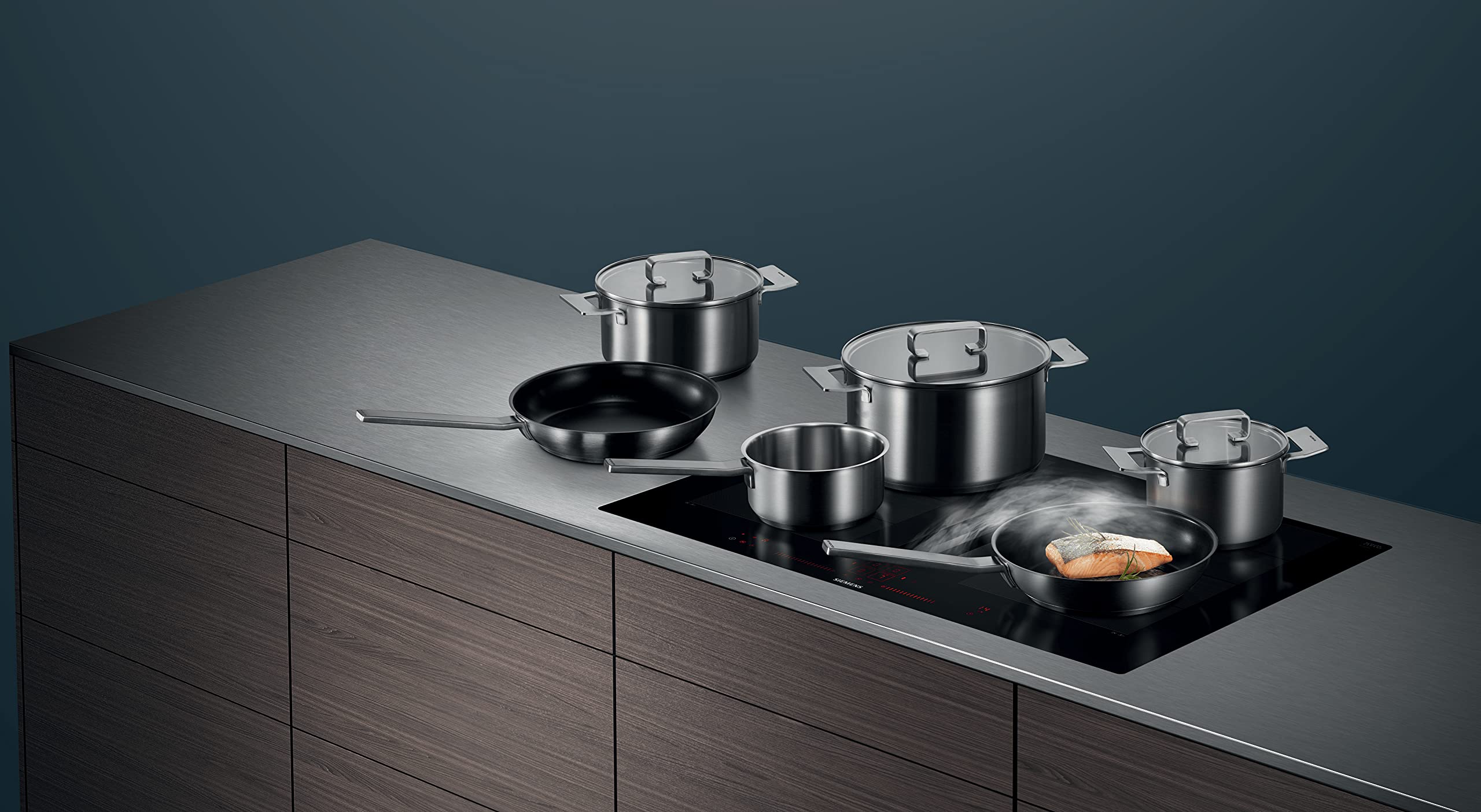 Siemens Kochgeschirr-Set 6-teilig HZ9SE060 | Induktionsgeeignet, Gaskochfelder, Topf 22 (unten) / 24 cm (oben), 5 l Fassungsvermögen, 2 l Fassungsvermögen