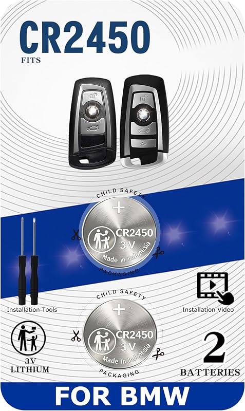Baterias CR2450 para chave presencial BMW 2009–2018 uuam – Pacote com 2 e ferramenta
