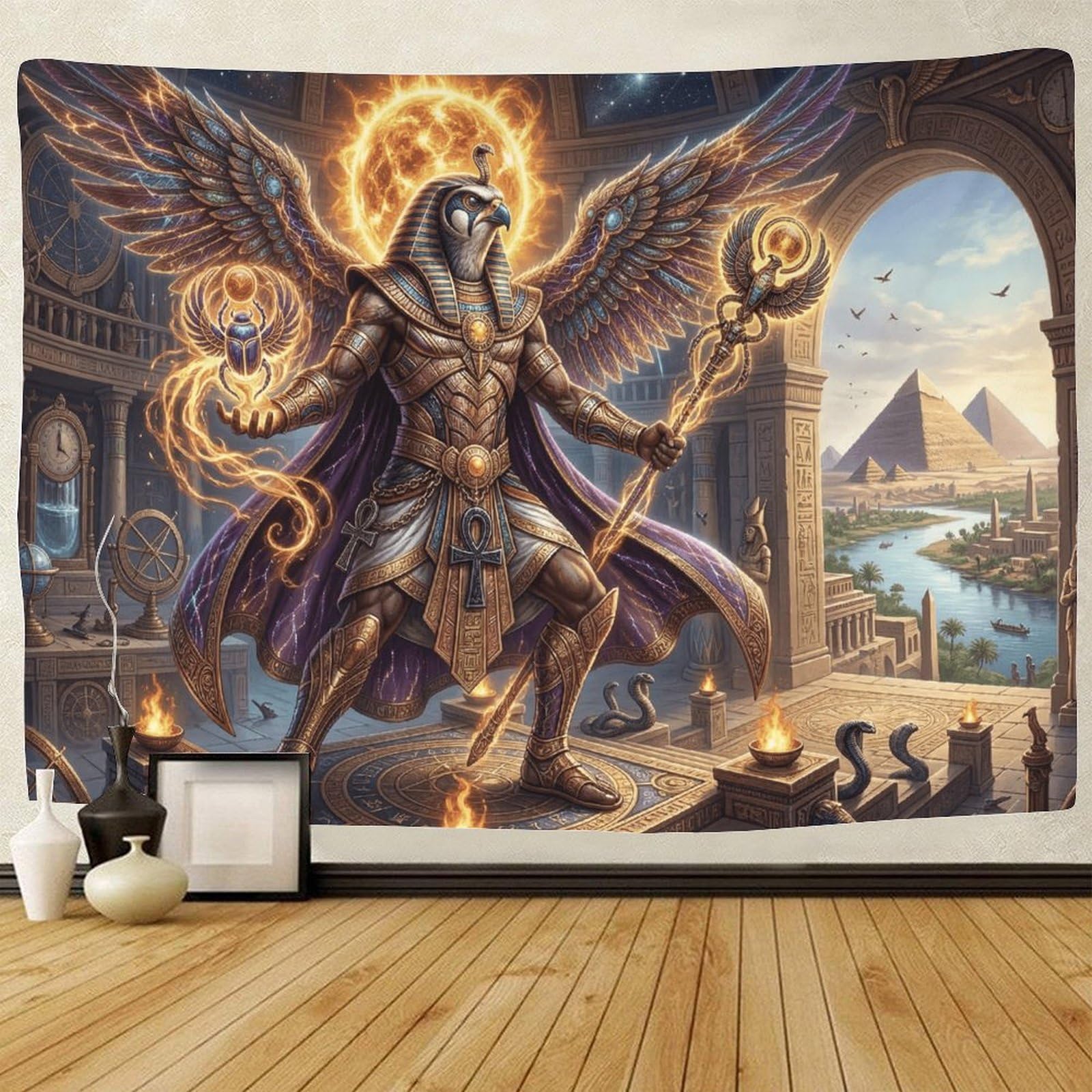 GPMNBCXZK Egyptian Horus Wall Tapestry Mythological 3D Print Art Decor for Bedroom Living Room 70cmx100cm