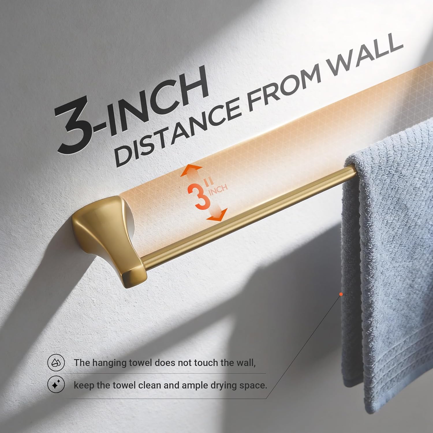 Brushed Gold Bathroom Hardware Set 4 Piece Gold Bathroom Accessories Set, 23.6 inch Bath Towel Bar Set | Towel Hook | Toilet Paper Holder | Hand Towel Holder