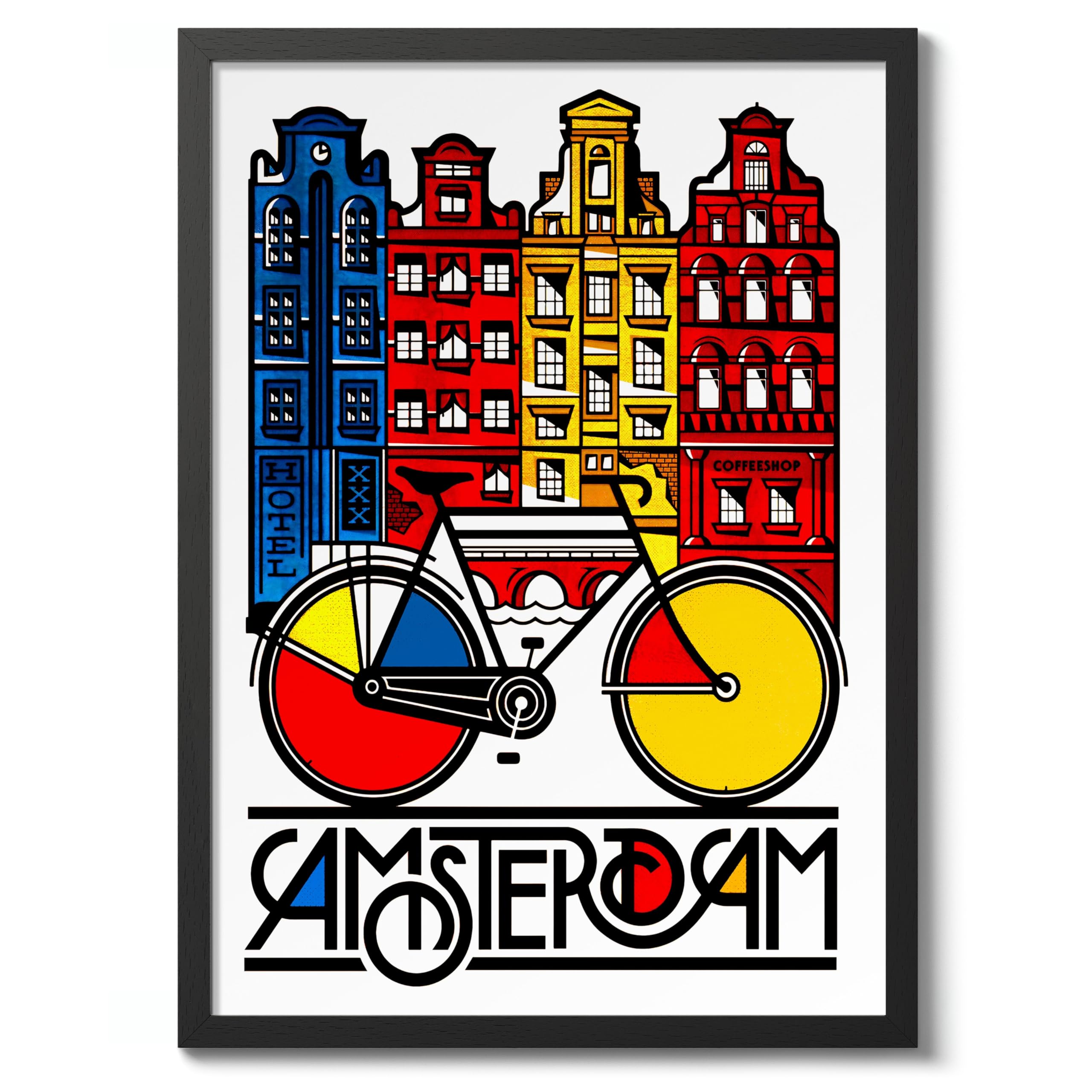 Animato Amsterdam, Holland Vintage Travel Poster, Retro Tourism Print, Popular Attractions Around The World, Postcard Home Decor, Archival Matte, 50x70cm (Black Frame) - 50x70cm