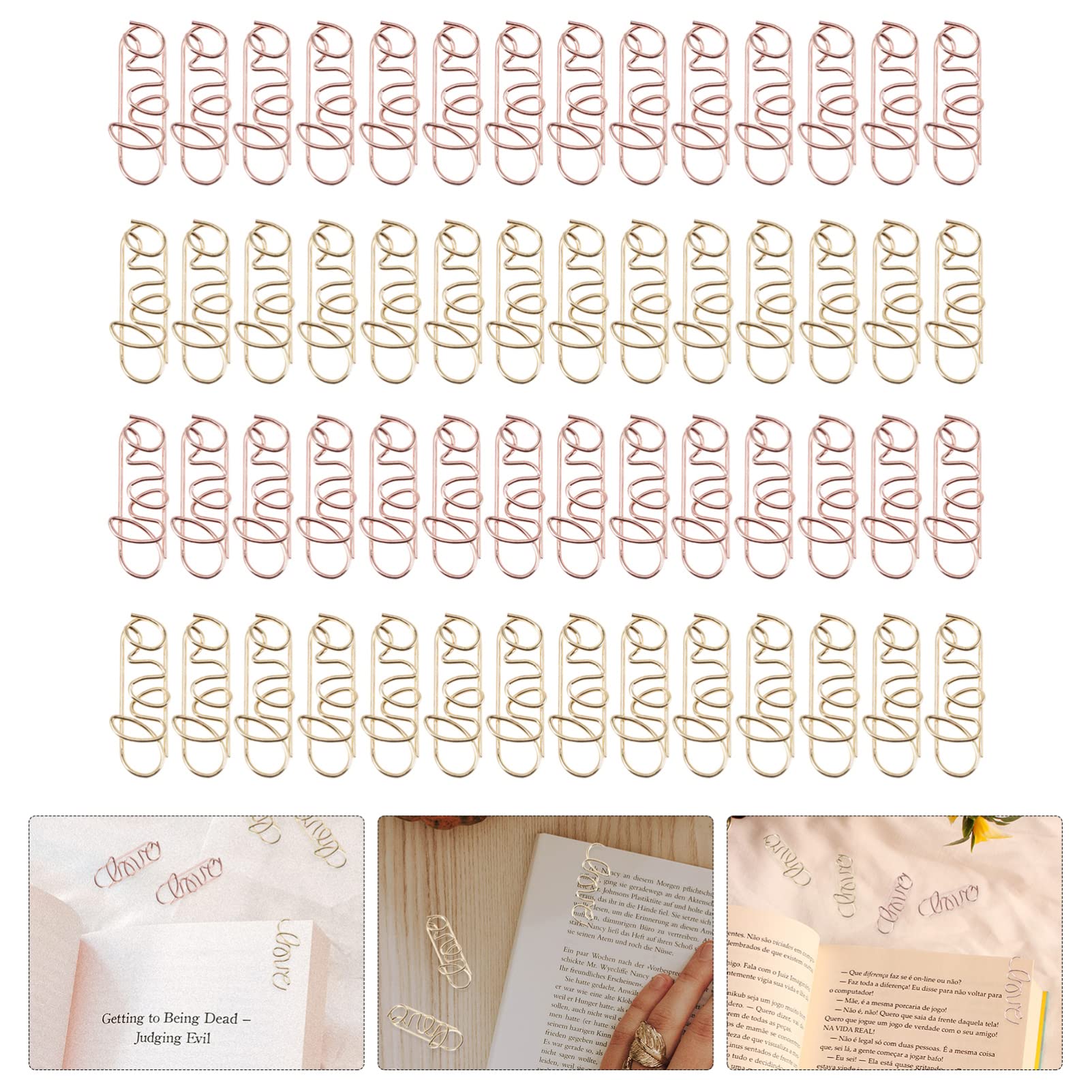 NUOBESTY 2 Ensembles Marque-Pages Trombones Pour Notes Attaches Pour Papier Photo Marque-Pages À Tête Plate Carré Doré Rose Fournitures De Bureau Mignonnes Chemises De 100 pièces * 2