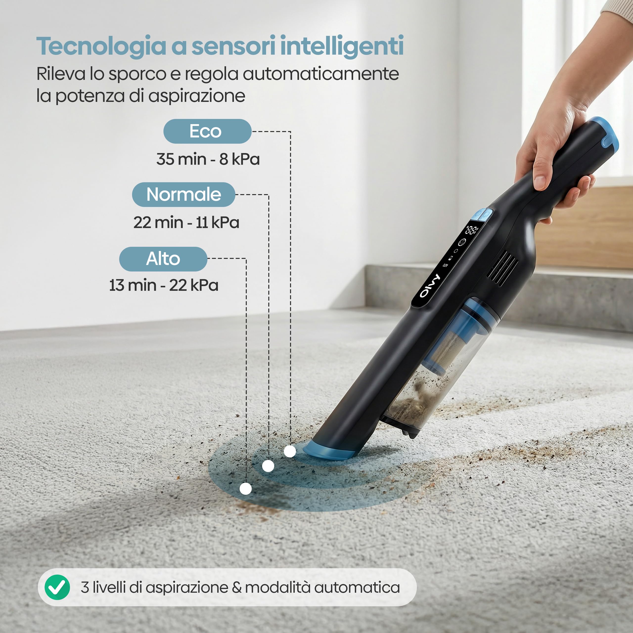 Olvy HC32 PRO Aspirabriciole Senza Fili – Aspirapolvere Portatile 250W, 22 kPa, 3 Modalità di Aspirazione, Fino a 35 Minuti di Autonomia, Display LCD, Accessori Inclusi – Pulizia Rapida per Casa e Aut