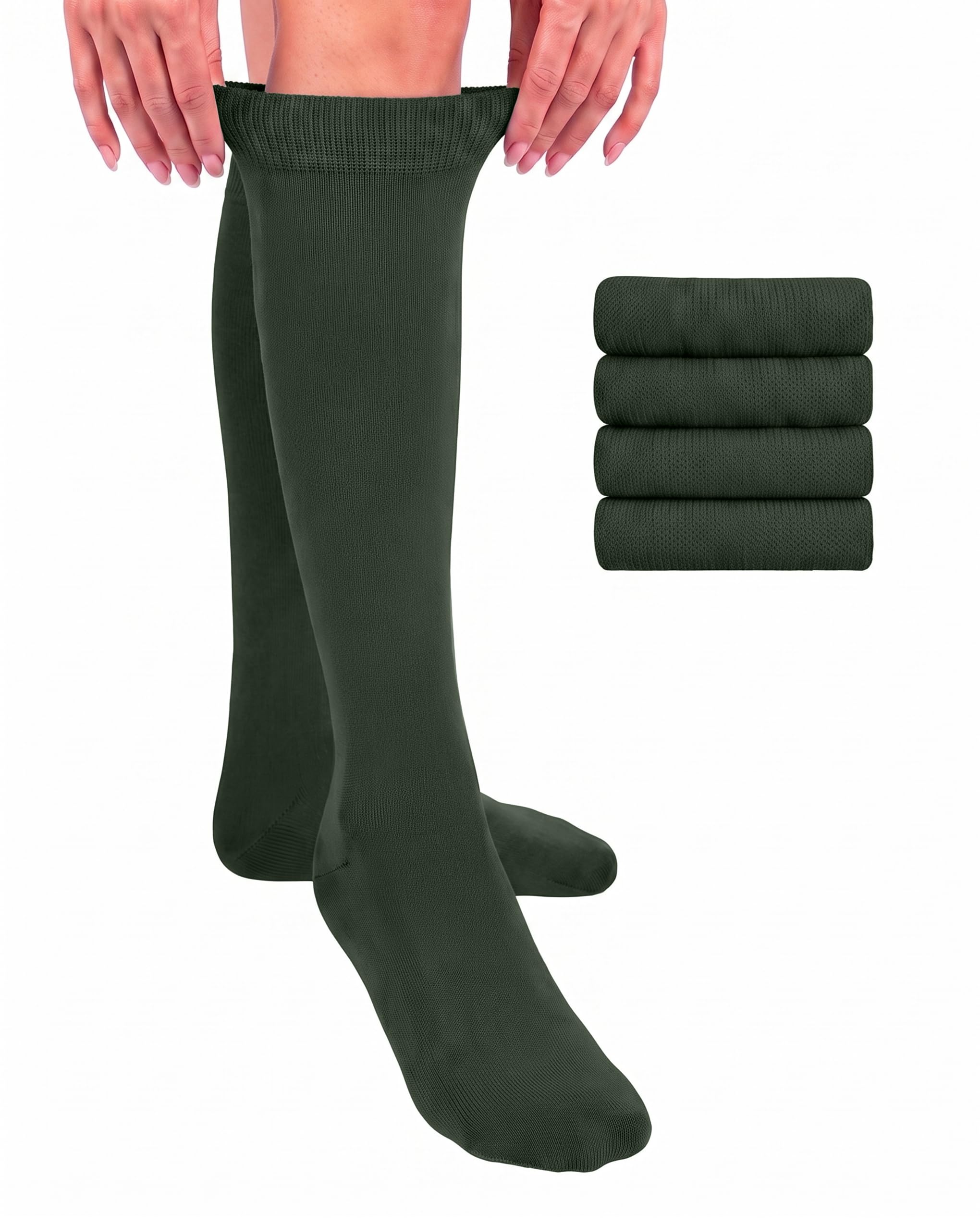Hugh Ugoli Women Cotton Knee High Socks, 4 Pairs, Long Dress School Uniform