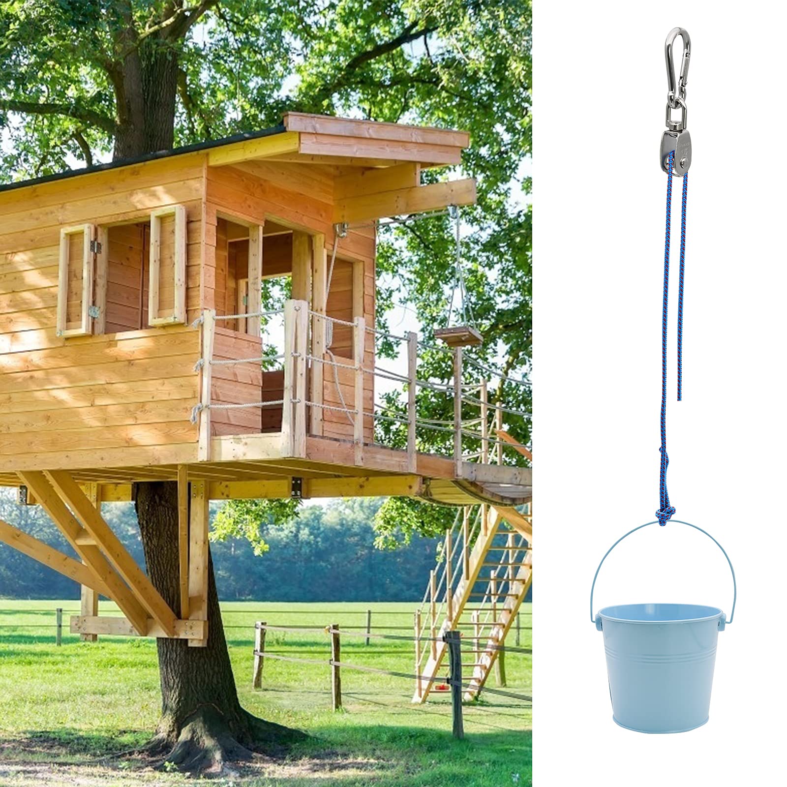 FUQUN Treehouse Accessories for Kids ,Pulley with Bucket Cable, Kids