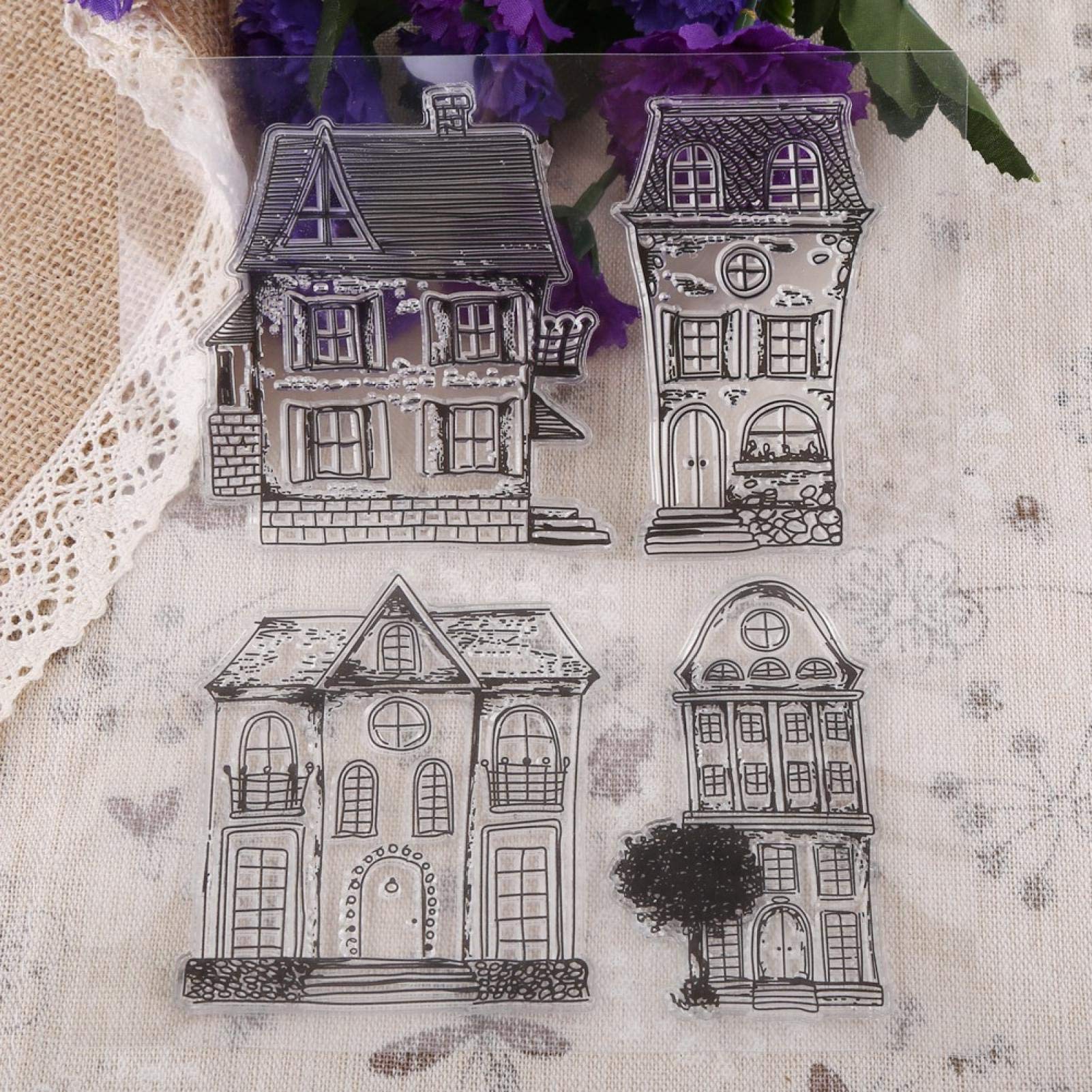 Dylusions Set Timbri In Silicone Trasparenti - 18x15 Cm, Tema Case, Per Scrapbooking, Album, Biglietti, Fai Da Te - 2