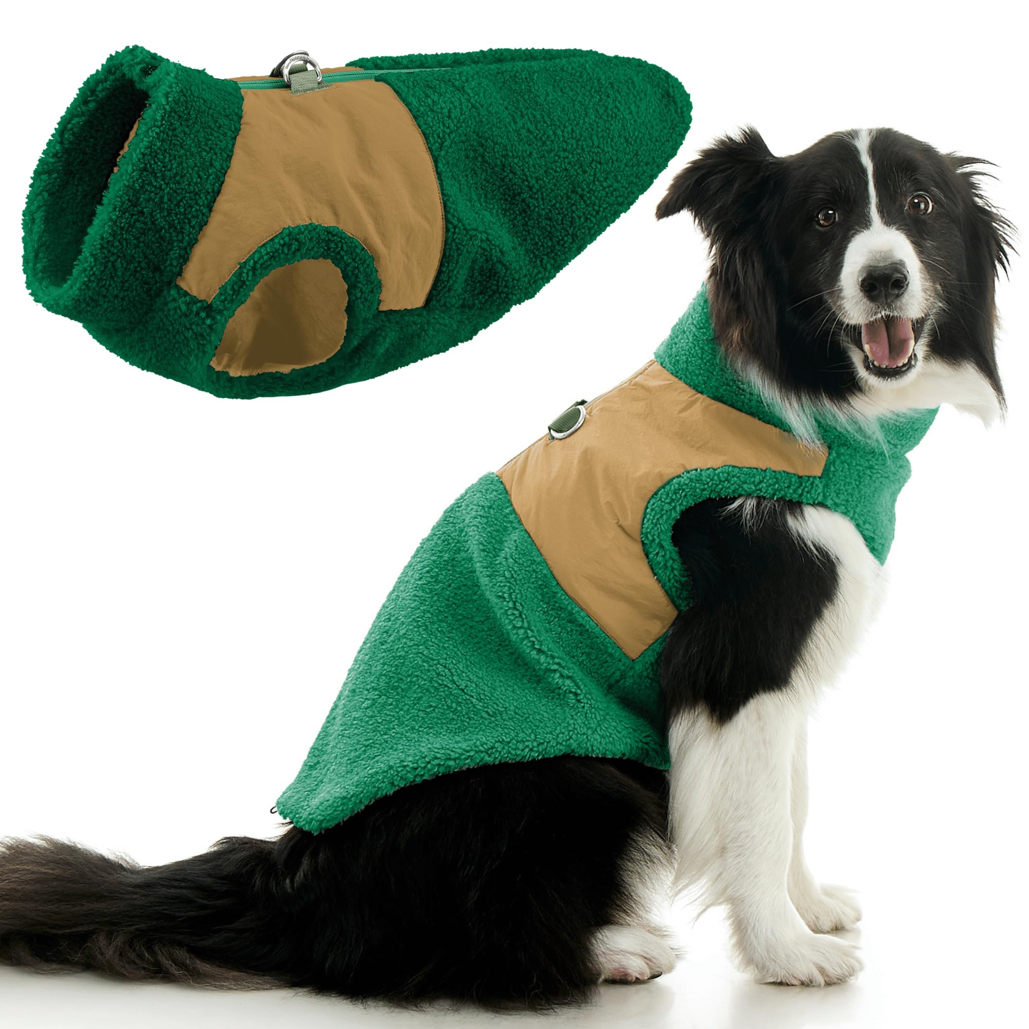 Gilet Sherpa pour chien anti pincement pull polaire vert forêt XL