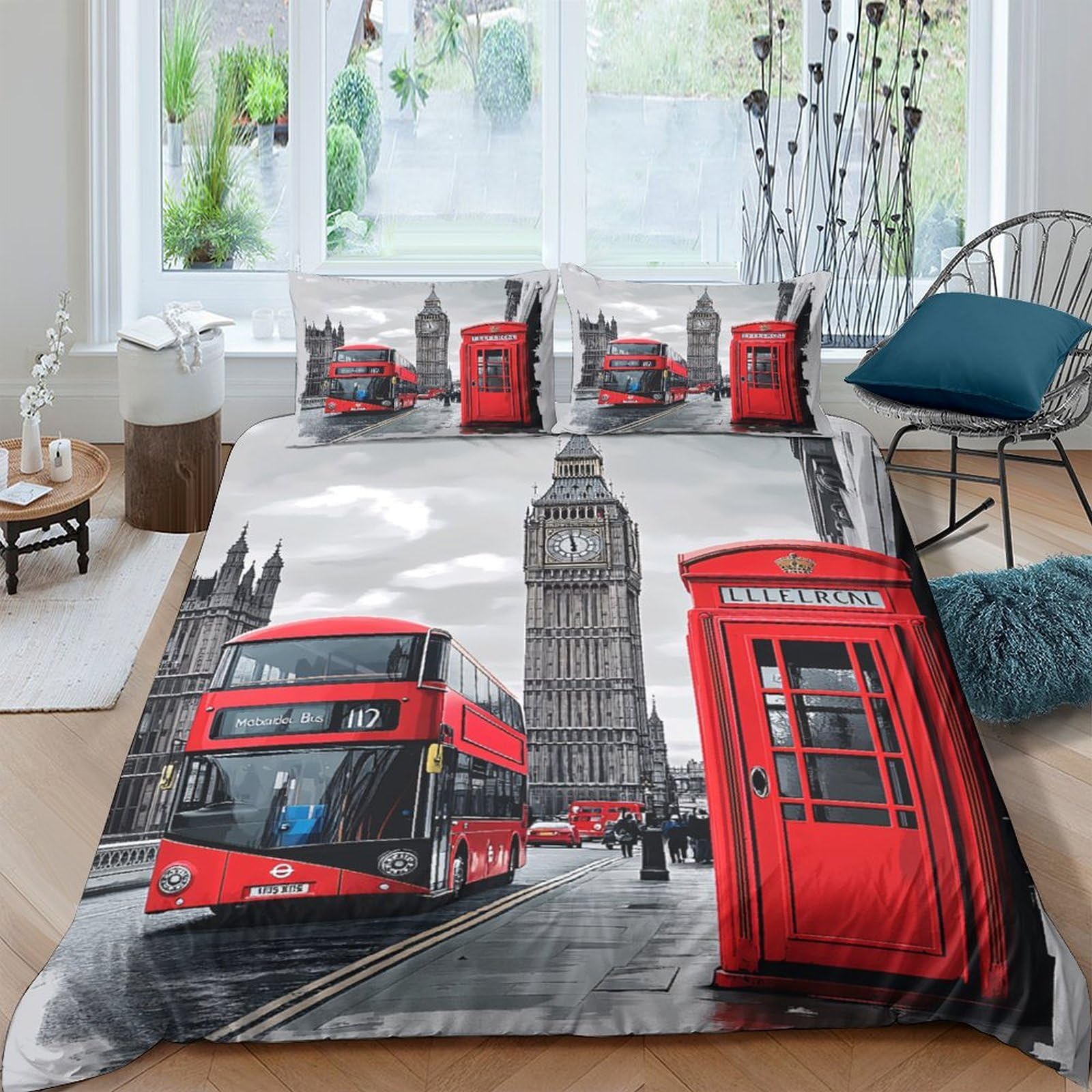 Ctjqhvkz Style-7 3D Printed London Bus Fitted Sheet Microfiber Soft Breathable Big Ben Bed Cover For Bedroom Dorm Mattress Decor Single（135X200cm）