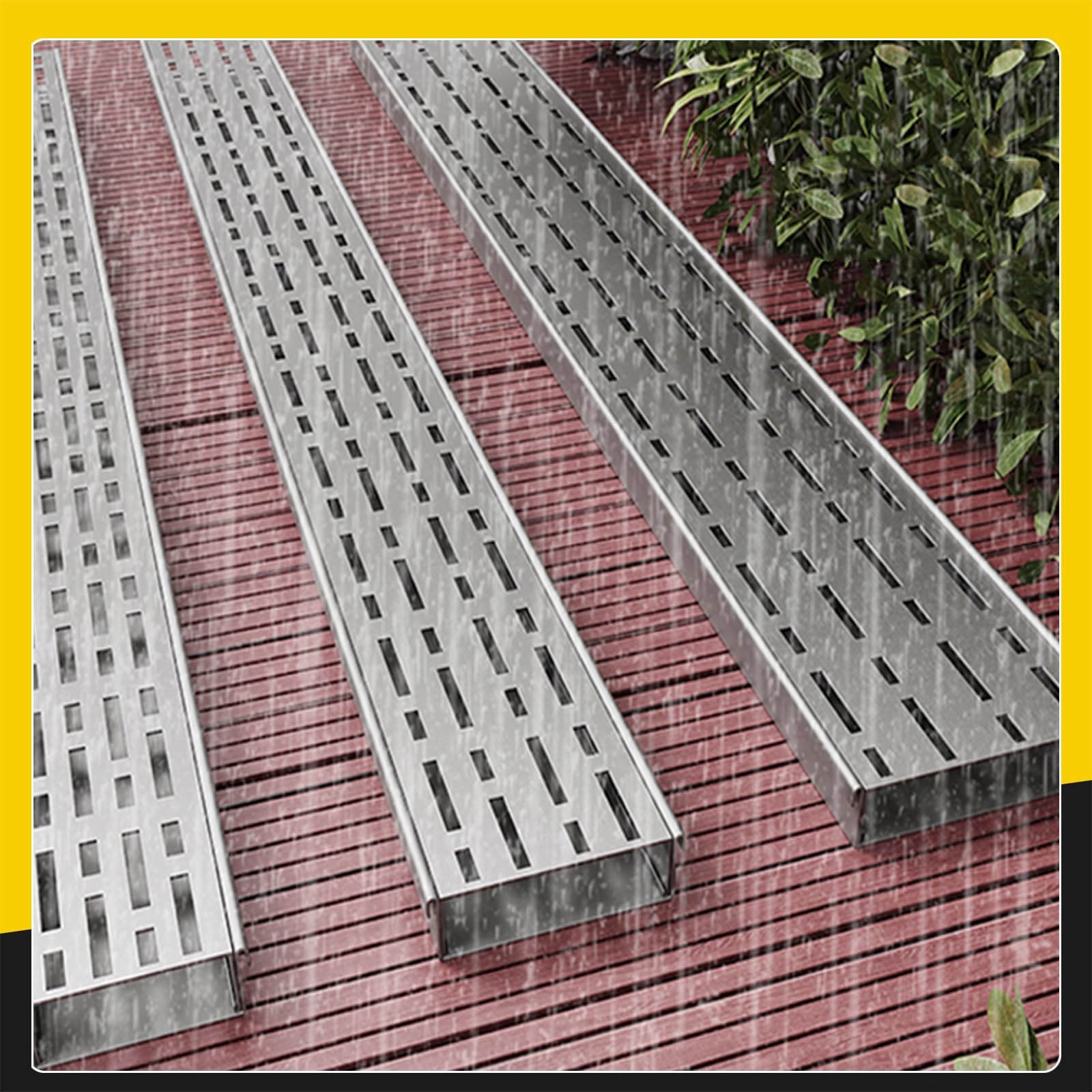 Canal de Drenaje de Acero Inoxidable 304 con Rejilla extraíble para Exteriores, Ideal para la gestión de Aguas pluviales en Balcones y Jardines. Altura: 3 x Ancho: 7 cm (1,18 x 2,75 Pulgadas