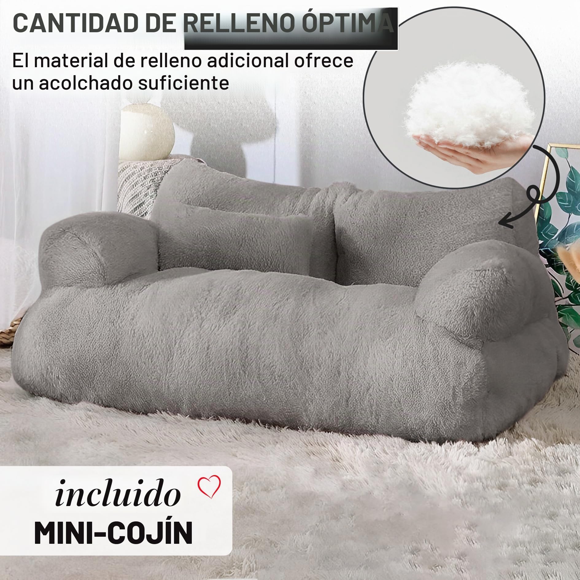 Simba - Sofá para gatos y perros en gris, incluye minicojín, 70 x 48 cm, cama para gatos, perros pequeños, mullida, suficientemente forrada, funda extraíble
