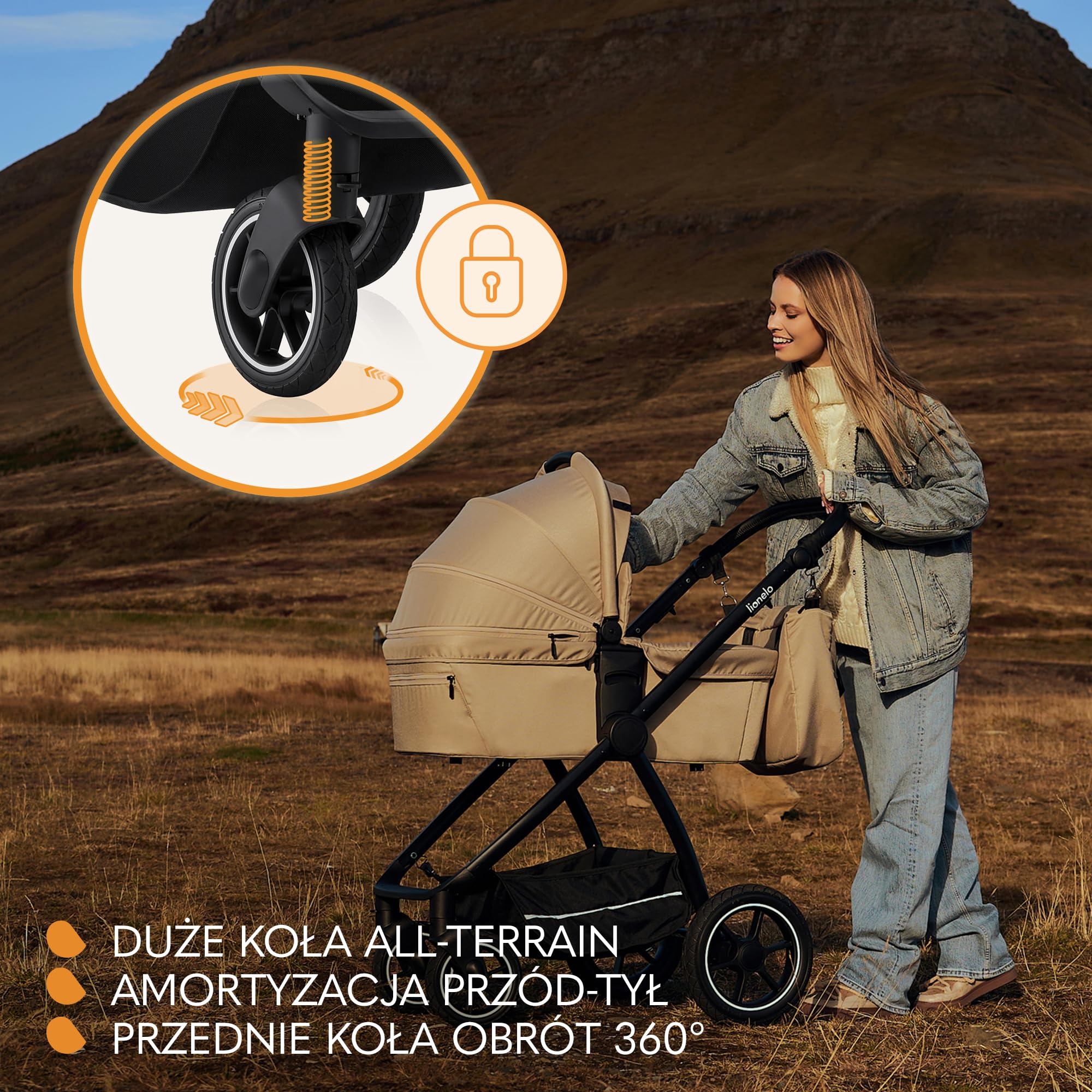 LIONELO MERIL 3 in 1 Wielofunkcyjny Wózek Dziecięcy 0-48 Miesięcy Do 22 Kg, Gondola Do 9 Kg, Fotelik Samochodowy Do 13 Kg, Koła Terenowe 360°, Pełna Amortyzacja, Budka XXL UPF50+ (Szary)