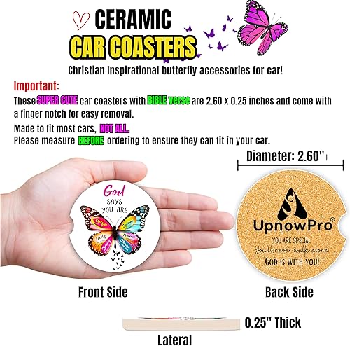 Miniatura 9 de Posavasos cristianos para portavasos de automóvil, regalo de mariposa con versículo de la Biblia para mujeres, decoración de fe inspiradora, paquete