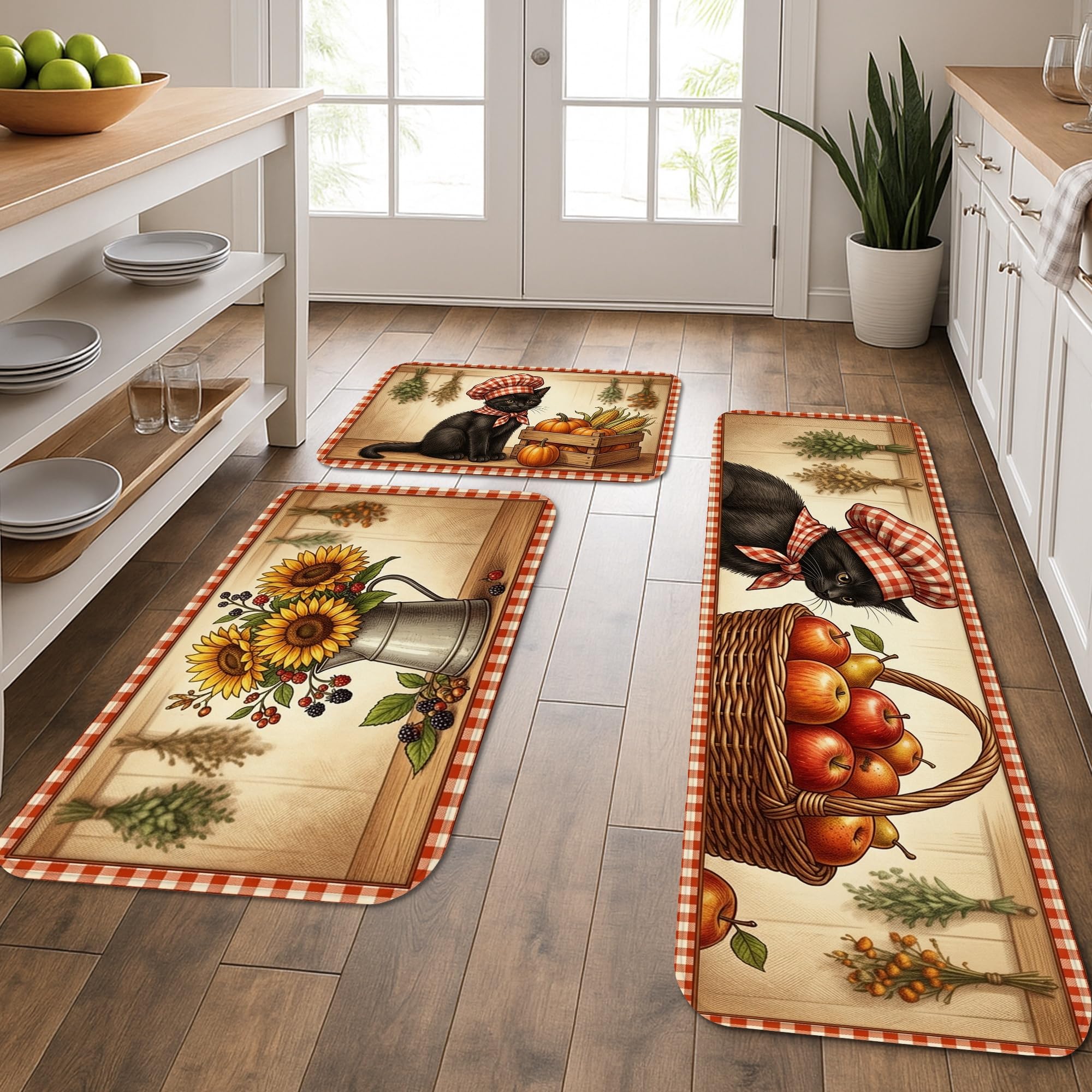 Lot de 3 tapis de cuisine lavable et confortable pour entrée et buanderie