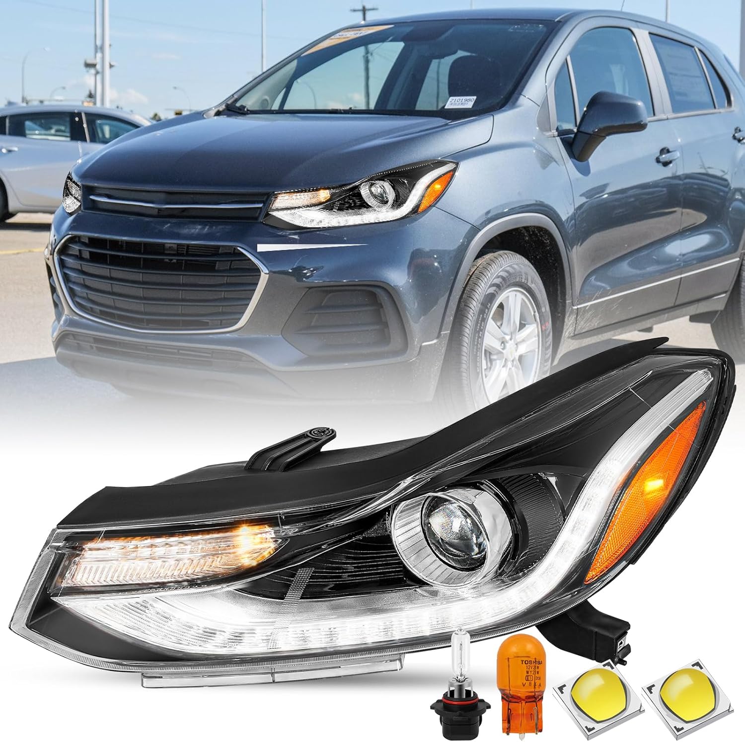 SOCKIR Headlight Assembly Fit for 2017-2022 Chevy TRAX w/o LED DRL NON Projector Halogen Replacement OE Style Factory Headlamp Bulbs Included Right Passenger Side