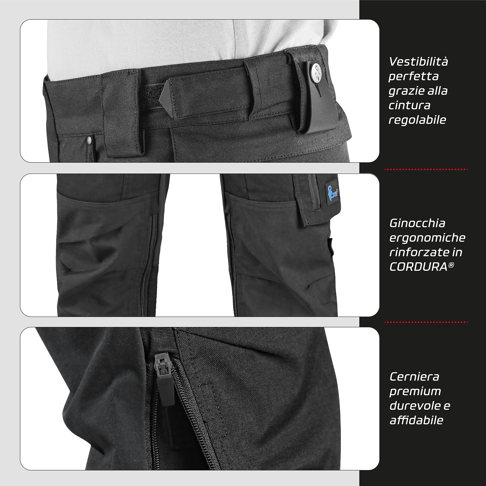 CXS® Pantaloni da Lavoro da Uomo in Cordura® Elasticizzati - Abbigliamento da Lavoro Resistente Stile Cargo con Tasche Laterali e Porta Ginocchiere, Ideali per Cantiere, Officina e lavori tecnic