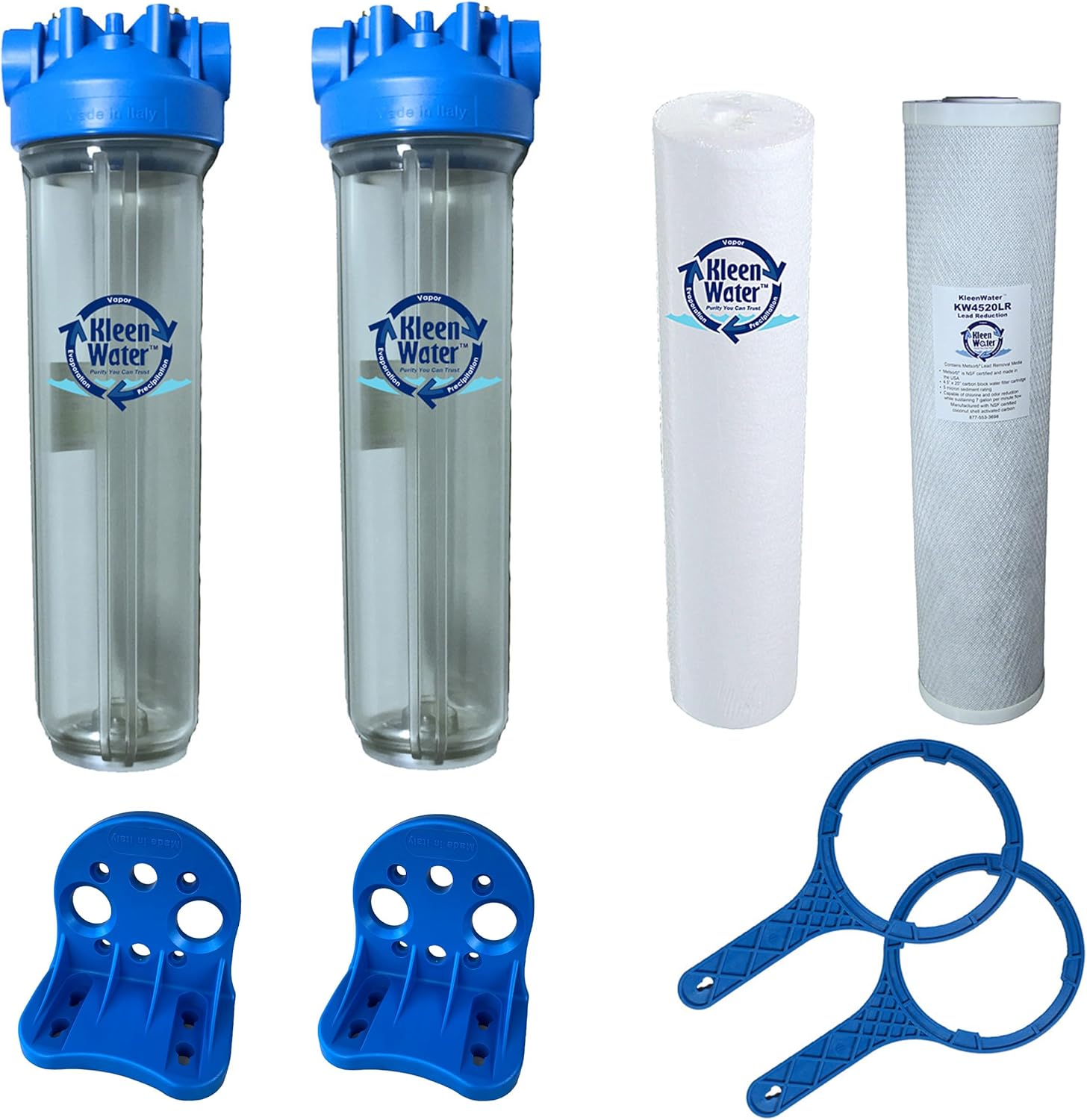 Lead Removal Whole House Water Filter Multi-Pack System, KleenWater PWF4520LRDS Dual Stage Lead Chlorine Chemical and Sediment Water Filtration System