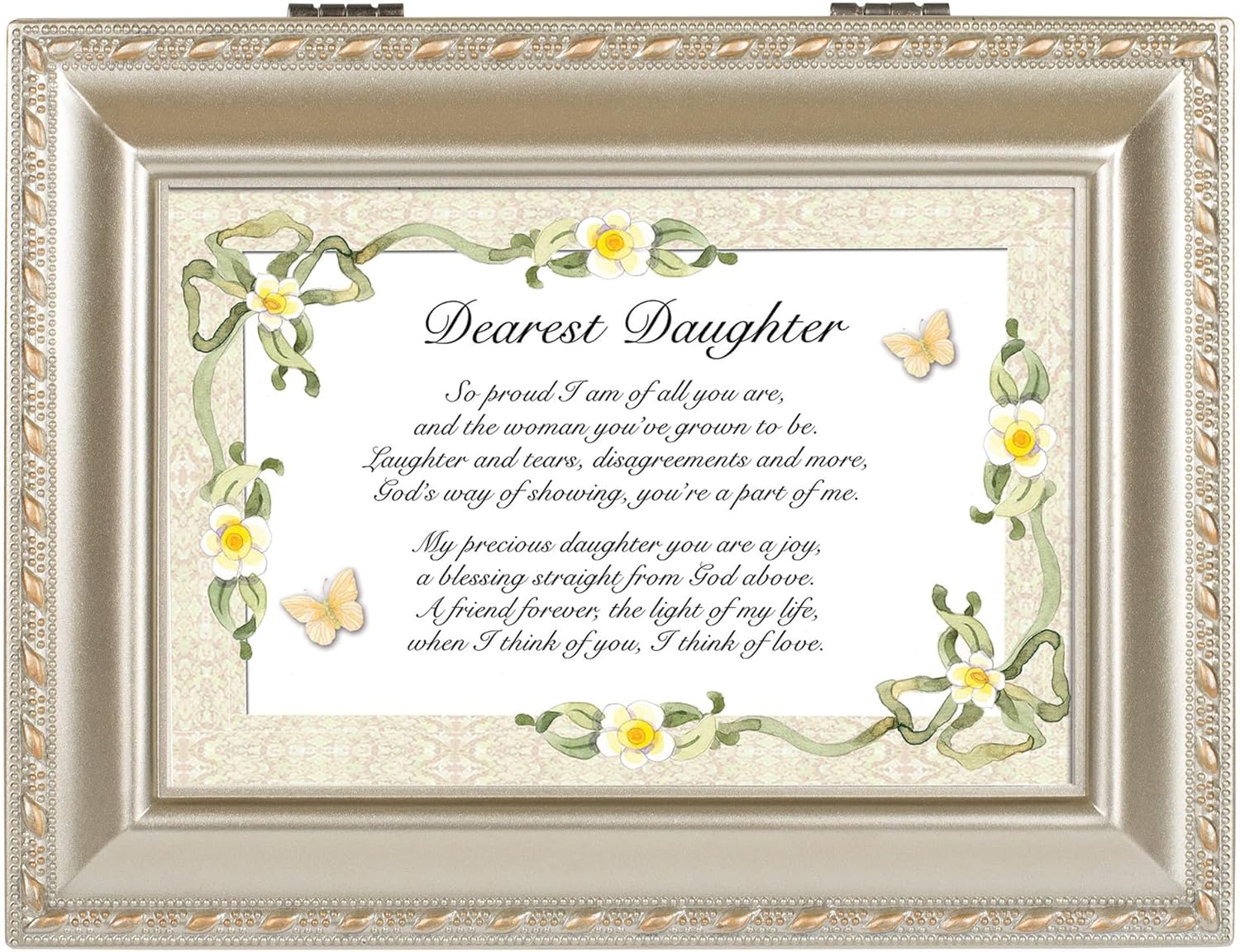 Cottage Garden Dearest Daughter Champagne Silver Rope Trim Music Box Plays You Light Up My Life