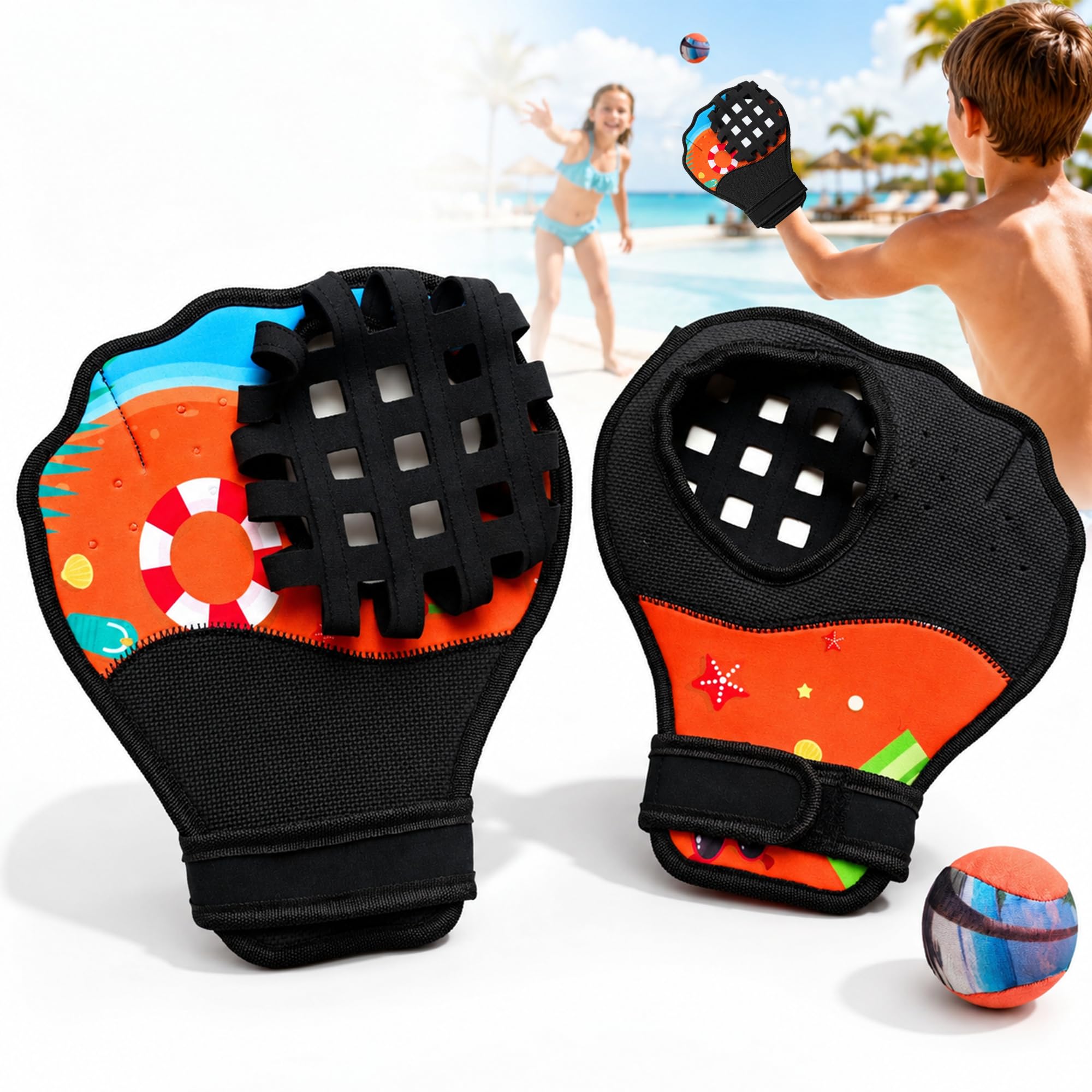 Water Bounce Ball Fanghandschuh-Set, schwimmendes Wurf- und Fang-Poolspiel mit 2 Fanghandschuhen und 1 Wasser-Bounce Ball, Strand und See Outdoor Sommer Familienspielzeug