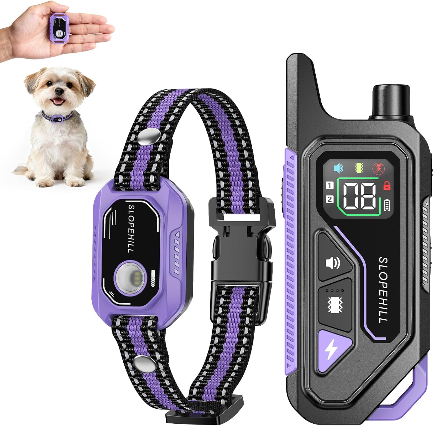 SLOPEHILL Mini Shock Collar for Small Dogs 5-30lbs, 4200FT Dog Training Collar with Remote,IPX8 Waterproof E-Collar Features Beep,Vibration,Shock,Light,No Shock Modes, Security Lock Purple