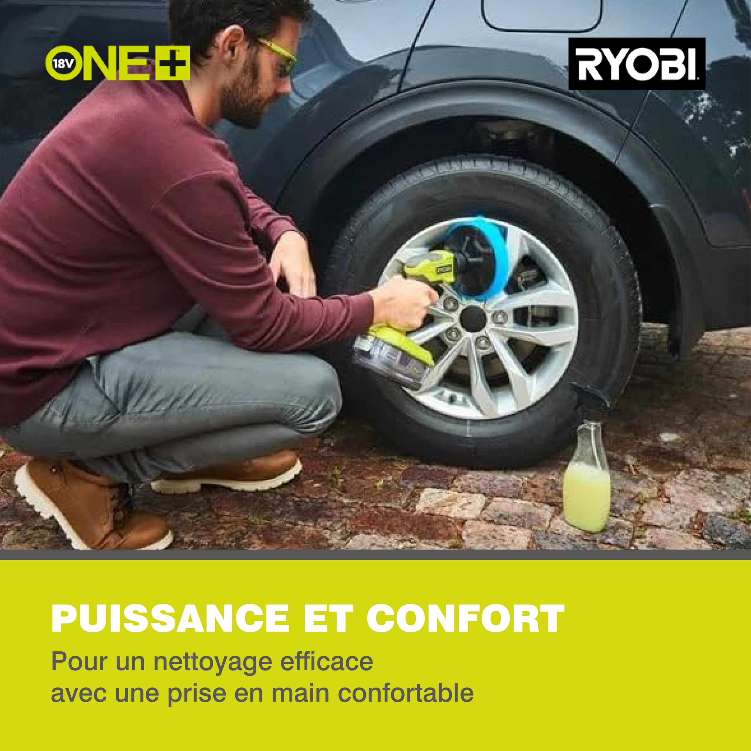 RYOBI - Brosse Rotative 15cm sans Fil 18V One+ R18CPS-0 – Idéal Nettoyage Carrelage, Douche, Extérieur – Moteur Puissant, Étanche IPX7 – Batterie Non Incluse