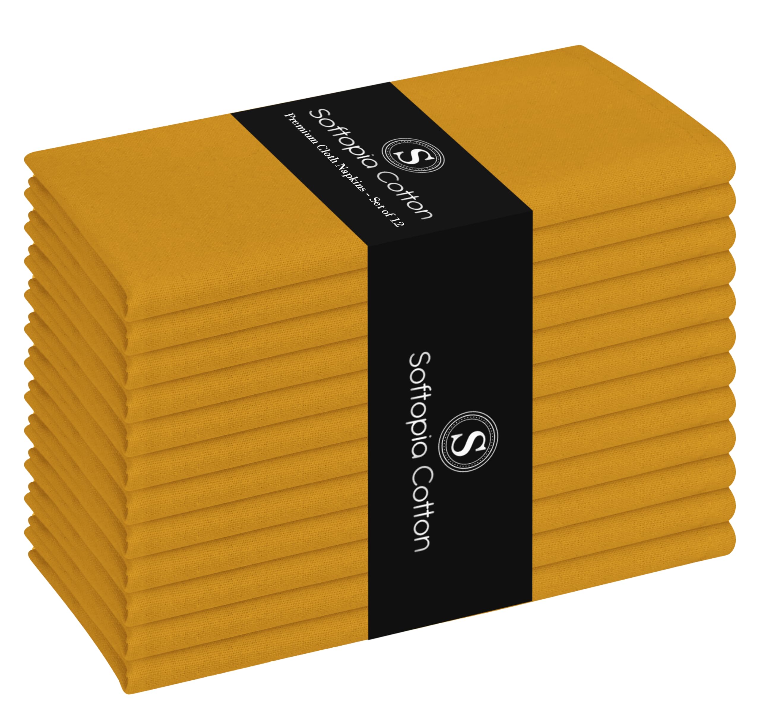 Cloth Napkin 100% Cotton 17x 17 Inches Table Napkin for Dining, Lunch, Holiday Parties &amp; Cocktail, Decorative Washable Napkins - Mustard Yellow (Set of 12)