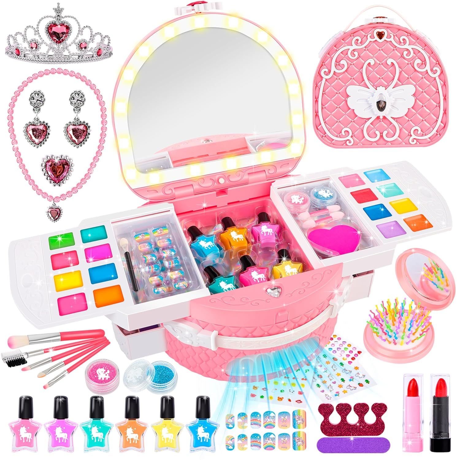 Herenear Set Manicura Niñas con Peel Off Pintauñas, Esmalte de Uñas Secador, Juguetes Kit Estudio Uñas Infantil, Pegatinas de Uñas Juego Cumpleaños Regalo para Niños Niñas (Rosa)