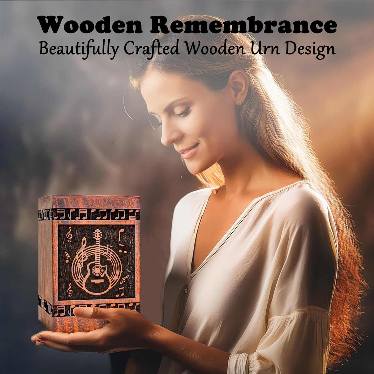 Wooden Guitar Urns for Human Ashes Adult Female - Cremation Urns, Funeral Urns, Burial Urns, Urns for Human Ashes Adult Man, Wooden Urn, (Teak, Large)