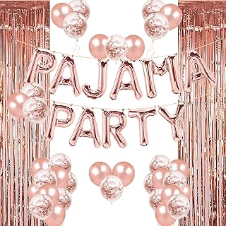 Pajama Party Decorations Rose Gold Pajama Party Balloons Banner Girls Slumber Sleepover Birthday Party Decor, PJ Mask Spa Pajama theme Party Supplies