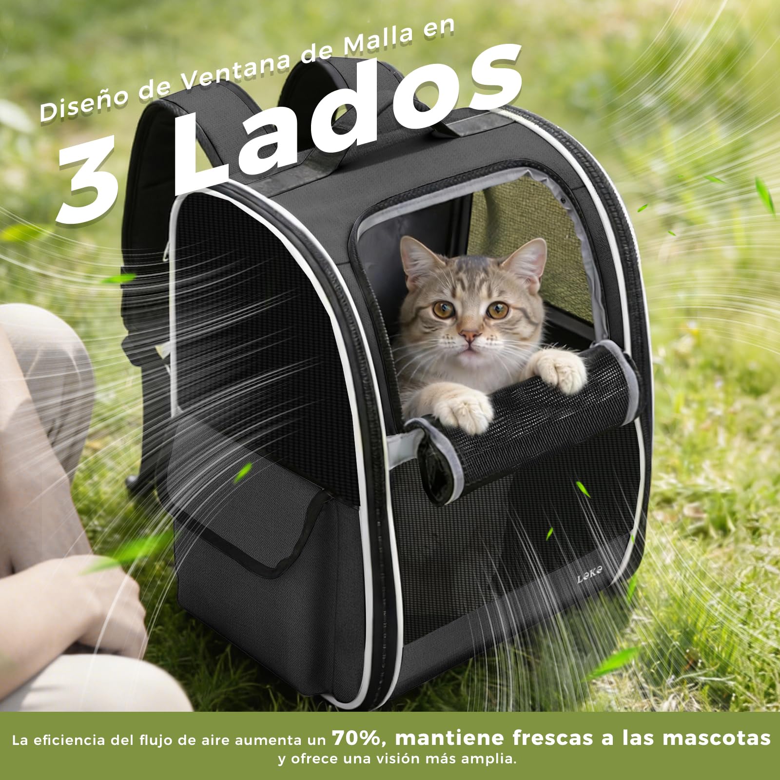 Lekesky Mochila para Gatos Transportín Perro Gato para Mascotas Medianas/Pequeñas (2-8 kg), Mochila Gato con Ventana de Malla para Senderismo, Viajes, Exterior (Negro, M)