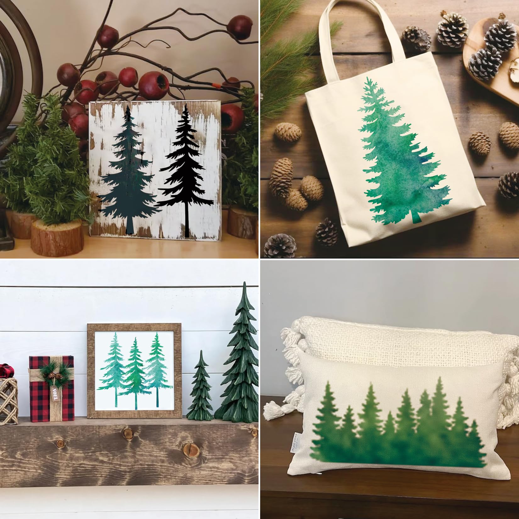 14 Stück Tannenbaum Schablonen 30x15cm - Wiederverwendbare Malschablonen Für DIY