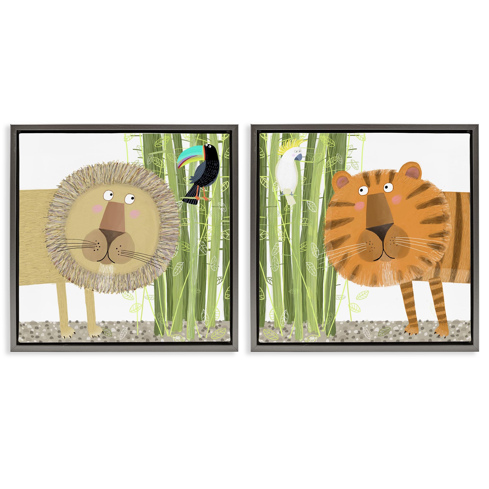 'Bamboo Trees & Animals'| 2pc Floating Frame Art Set 2