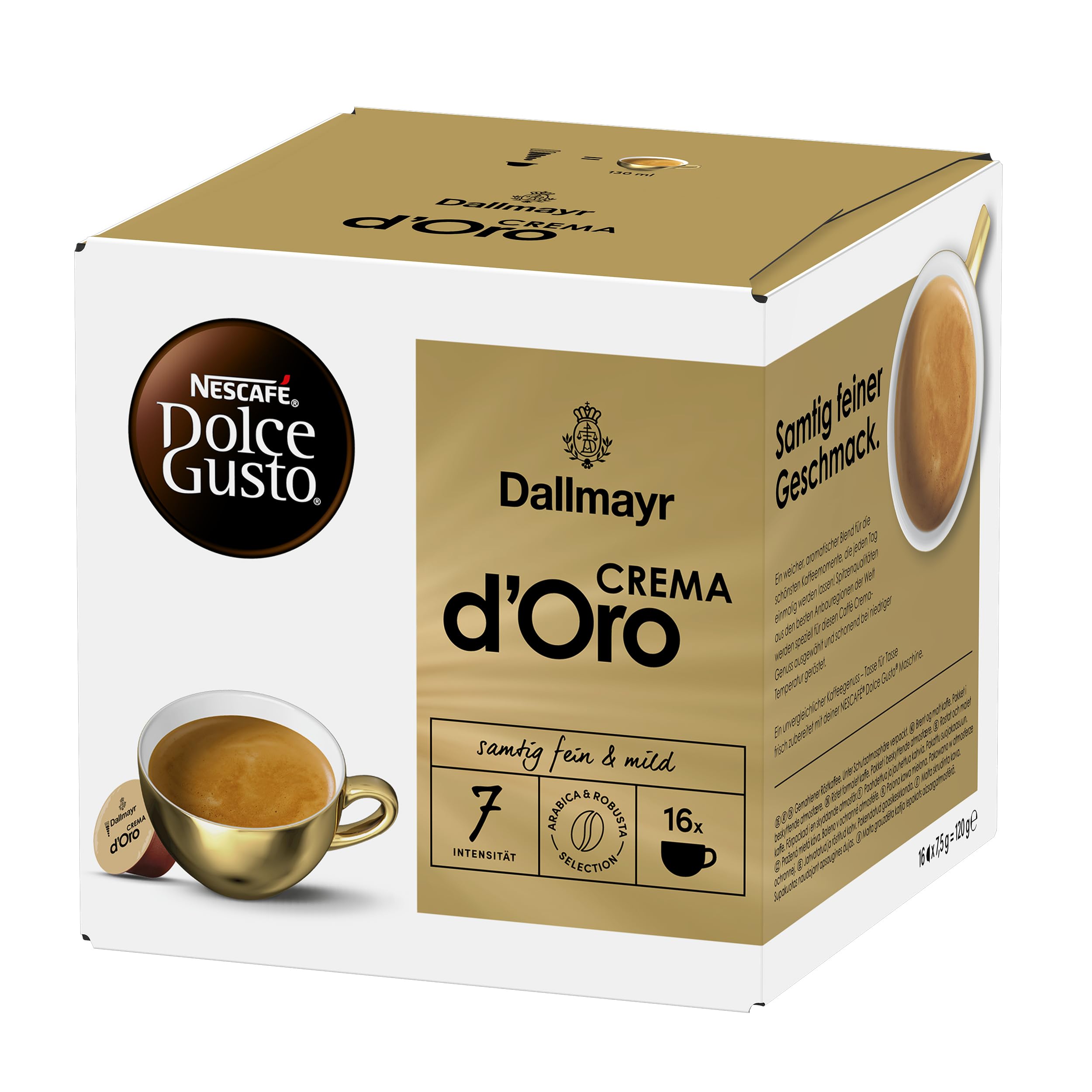 NESCAFÉ Dolce Gusto Dallmayr Crema d'Oro | 48 kapsułek do kawy | 100% ziaren arabskiej | delikatny krem i pełny aromat | szybkie przygotowanie | kapsułek z zamknięciem aromatyzującym | 3 sztuki (3 x 16 kapsułek)