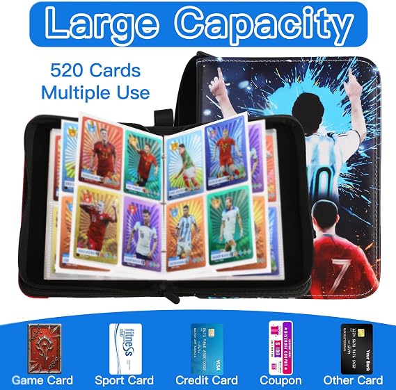 Football Card Binder, Trading Card Album for Football Card Collection Folder with 65 Page 520 Card Capacity Football Card Holder with Detachable Binder for Game Cards, Sports Star Cards