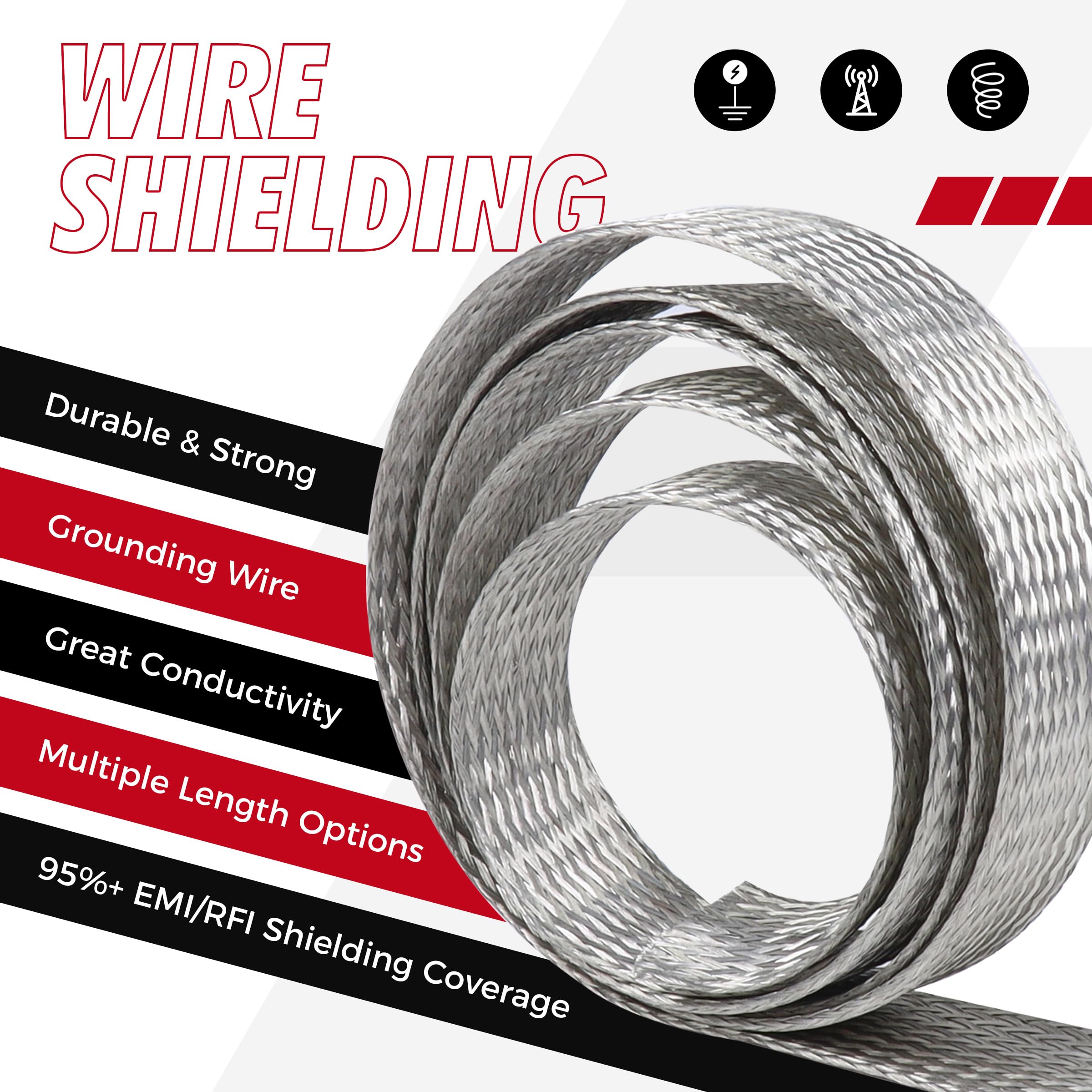Cable trenzado de cobre estañado, protector de cable plano EMI RFI ESD, correas de tierra, malla flexible (11/16 pulgadas de ancho (0.4 pulgadas de diámetro) - 15 pies