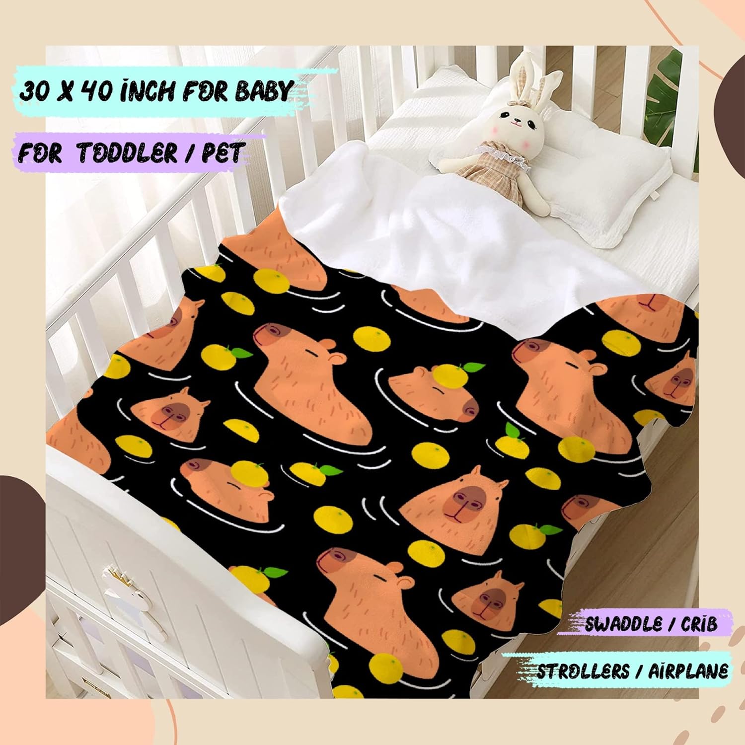 Capybara Throw Blanket Fannel Fleece Super Soft Funny Blanket Travel Throw Blanket for Bed Couch Sofa 40 x 50 Inch for Kid