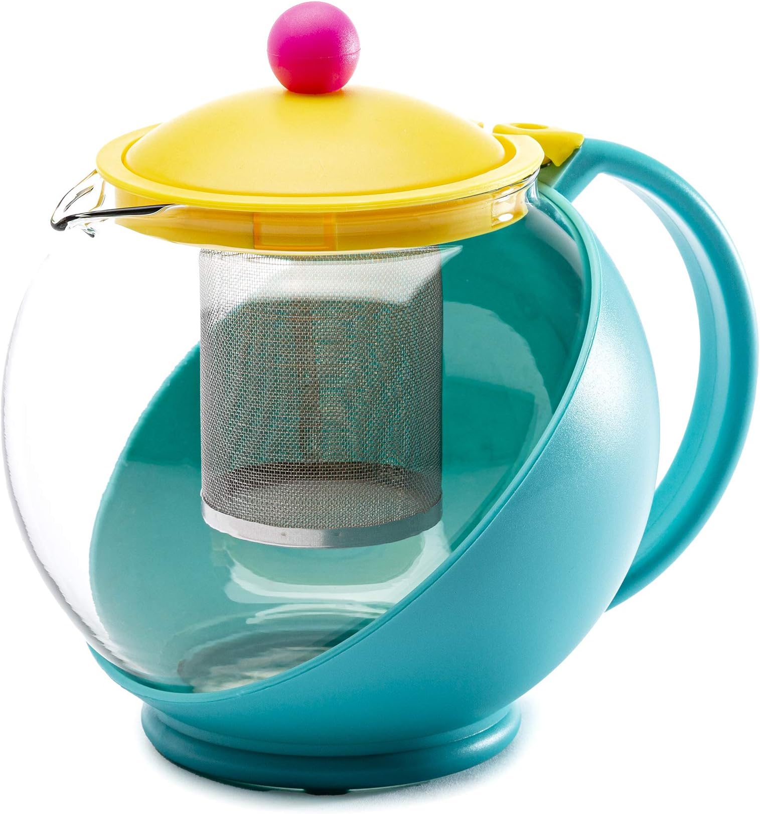 Primula Half Moon Throwback Teapot with Removable Infuser, Borosilicate Glass Tea Maker, Stainless Steel Filter, Dishwasher Safe, 40-Ounce, Retro Multicolor