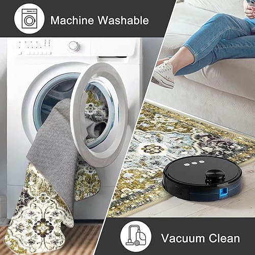 Miniatura 5 de Alfombra marroquí para pasillos de 2 x 6 pies, diseño floral vintage, lavable, alfombra antideslizante de 6 pies, alfombra bohemia envejecida para