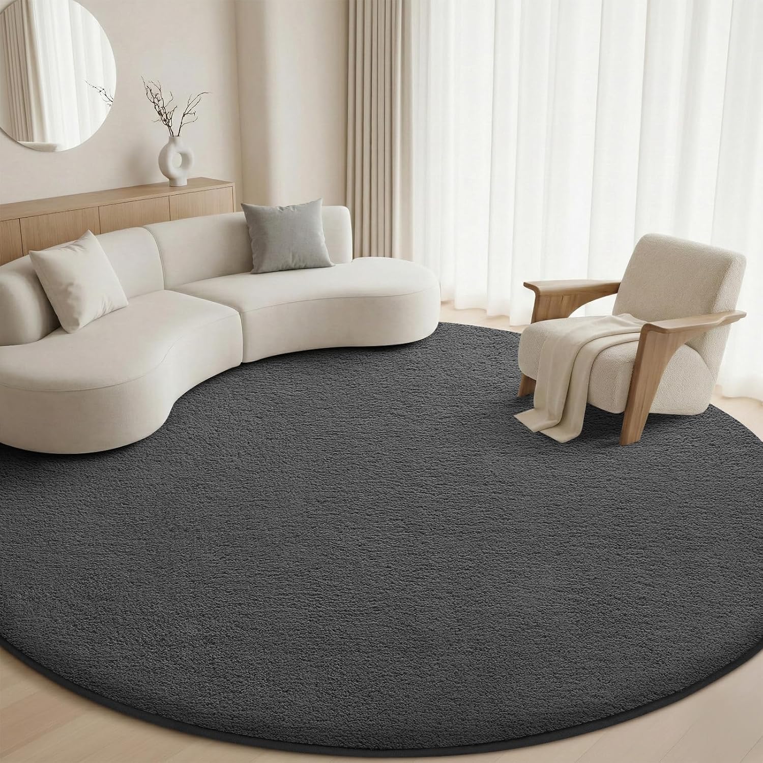 Sour Lemon 4ft Round Rugs for Bedroom, Circle Area Rugs for Living Room, Soft Fluffy Shaggy Carpet for for Living Room Playroom Kids Room Home Decor Aesthetic