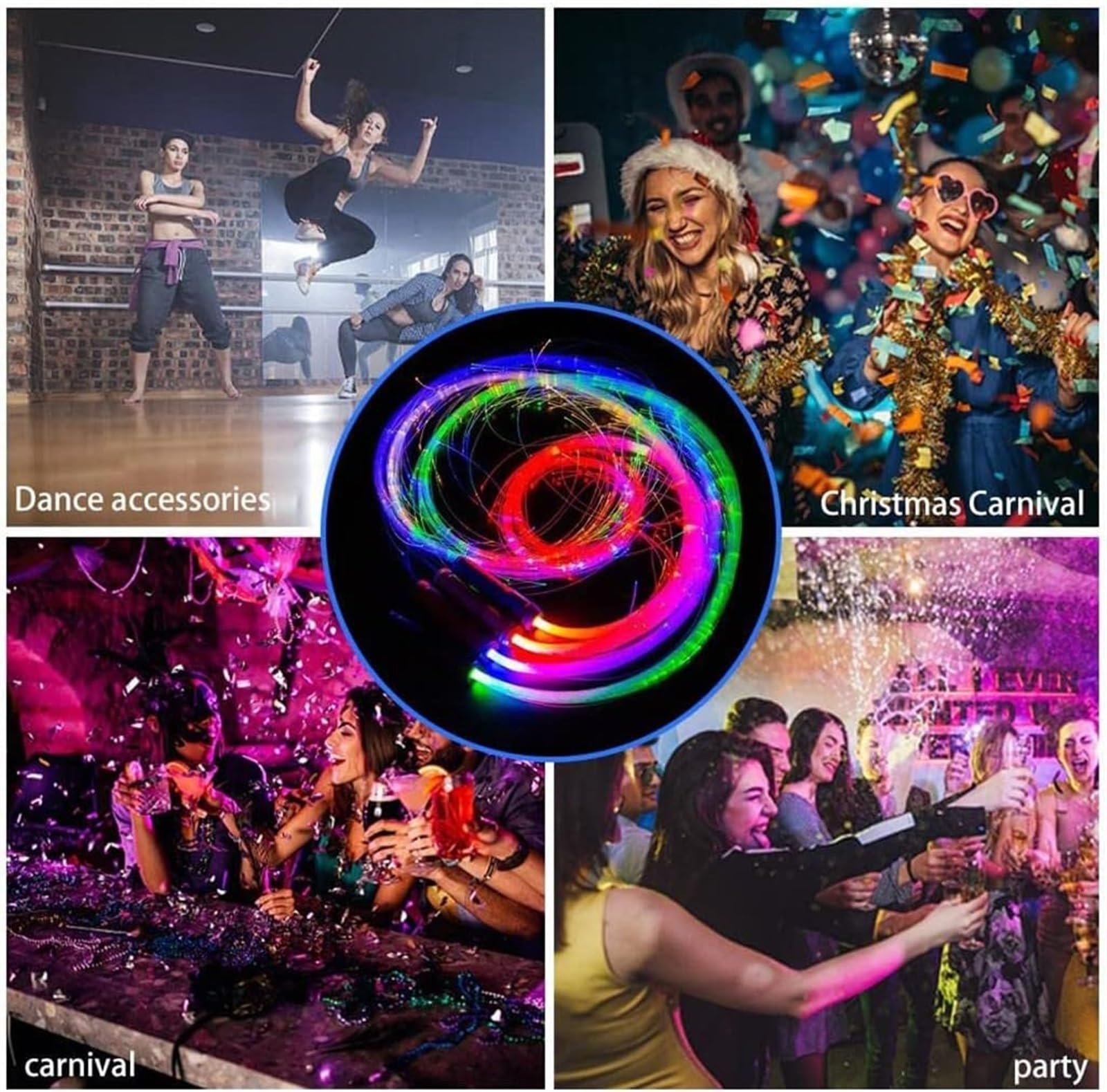 RUTAVM Bicchiere a Fibra Ottica Frusta in Fibra Ottica LED Flash Corda Luminosa 6Ft LED Whip Flow, 4 modalità Girevole a 360 °, Frusta da Discoteca for Danza, Festa